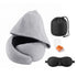 Wanderlite Hooded Travel Neck Pillow for Airplane Memory Foam with Eye Mask Earplugs, Light Grey