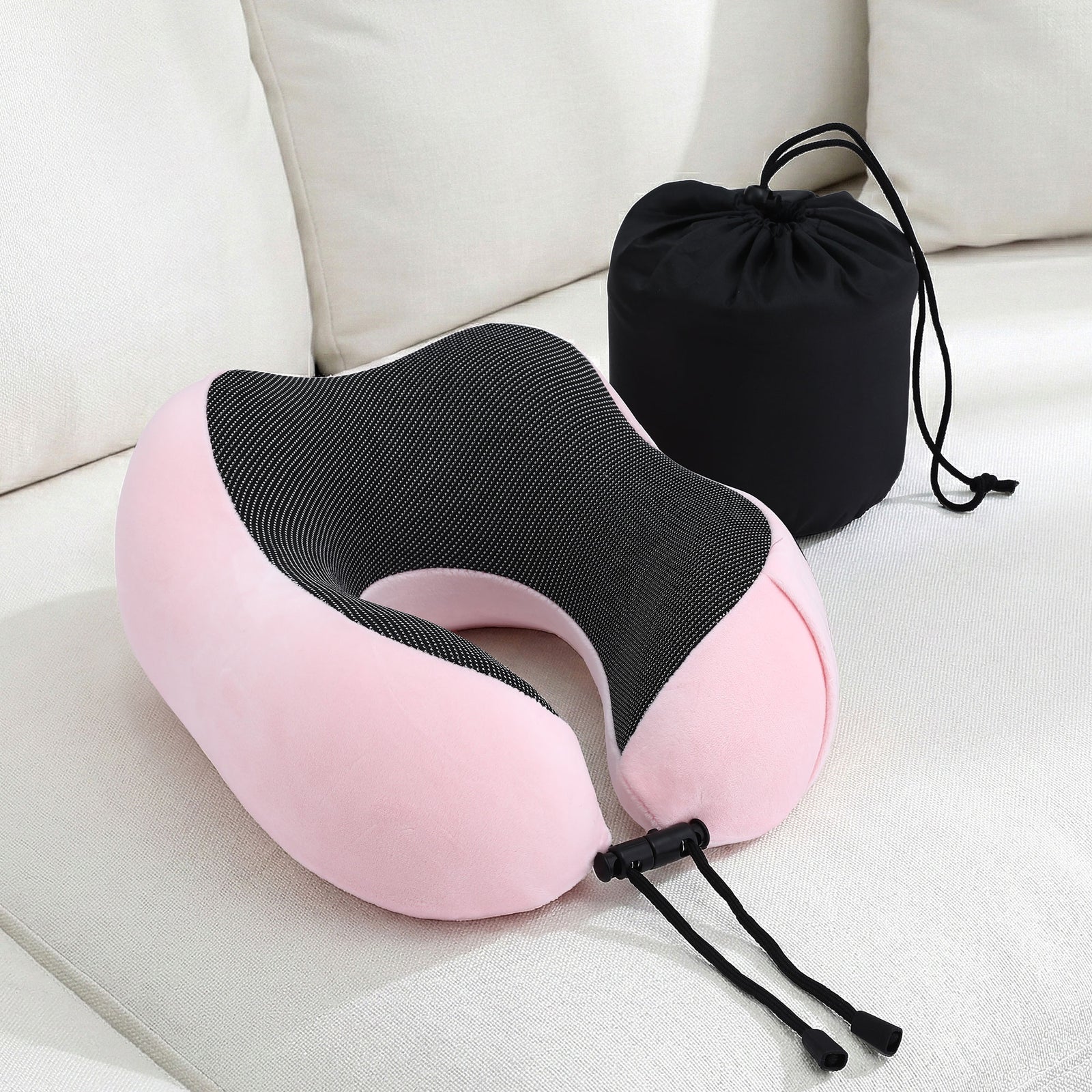 Travel Pillow for Airplanes Memory Foam Neck Pillows for Traveling, Soft & Washable Cover with Storage Bag, Portable Plane Accessories for Airplanes Offices Cars, Pink