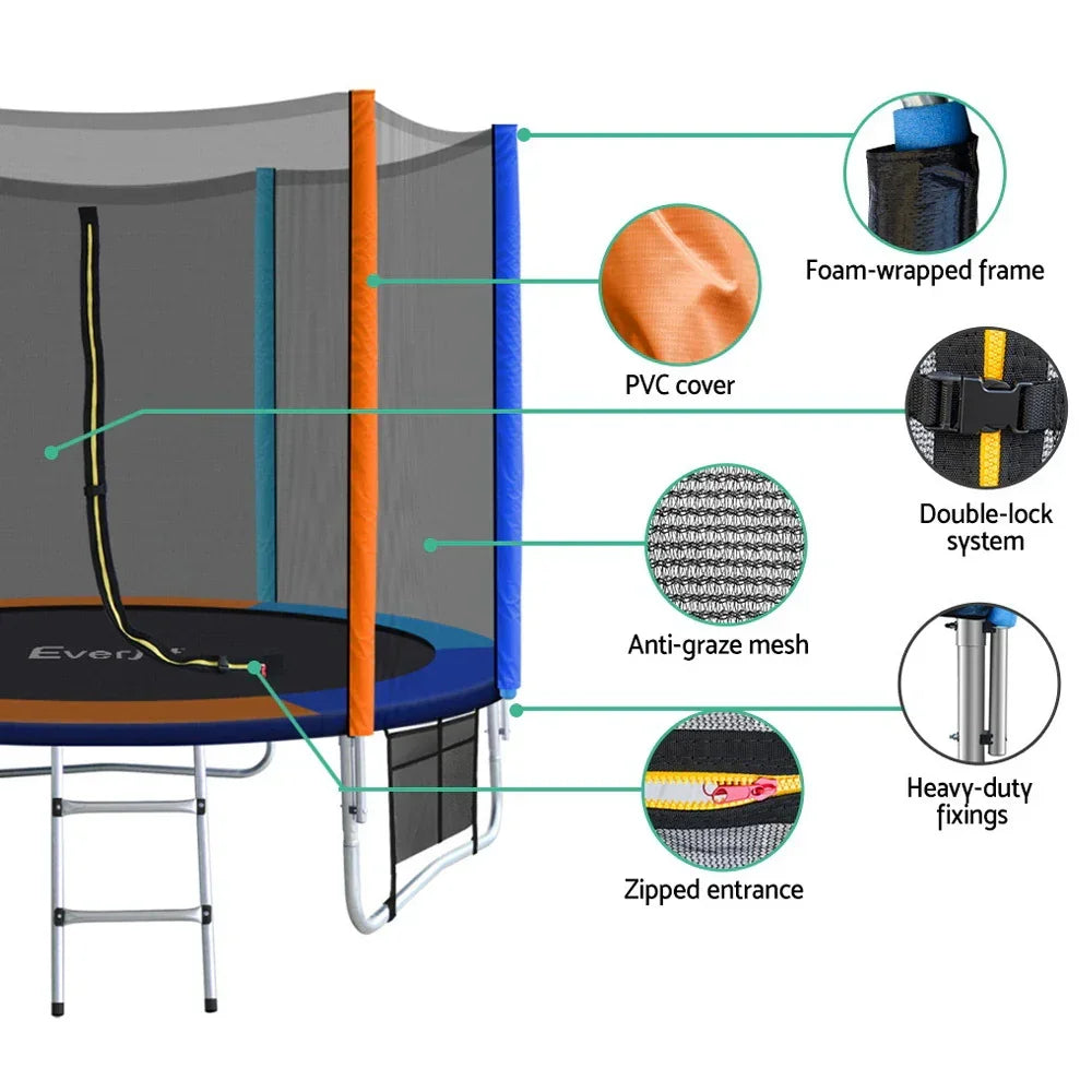 8FT Trampoline for Kids w/ Ladder Enclosure Safety Net Pad Gift Round