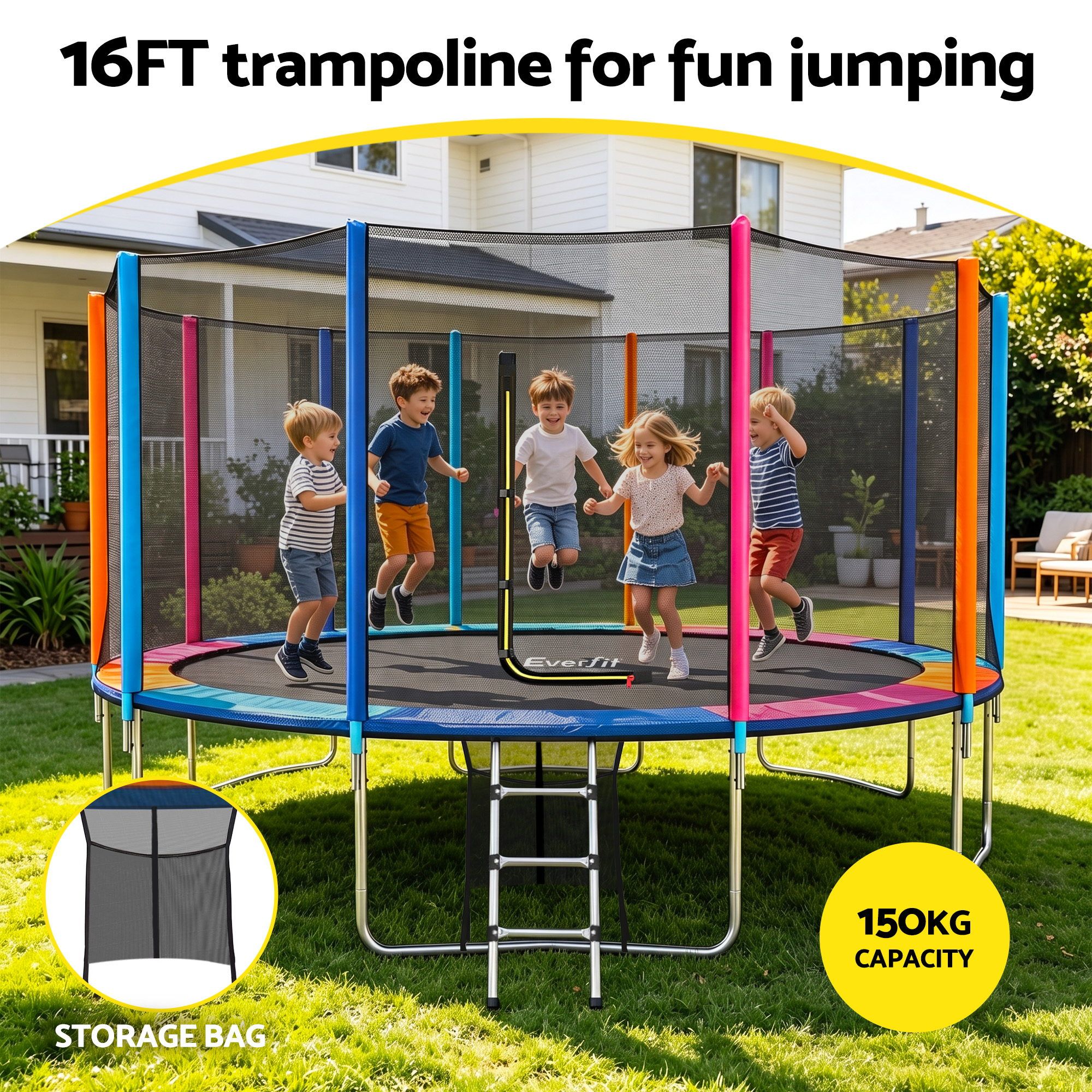 Everfit 16FT Kids Trampoline with Safety Enclosure Net, Ladder and Padding