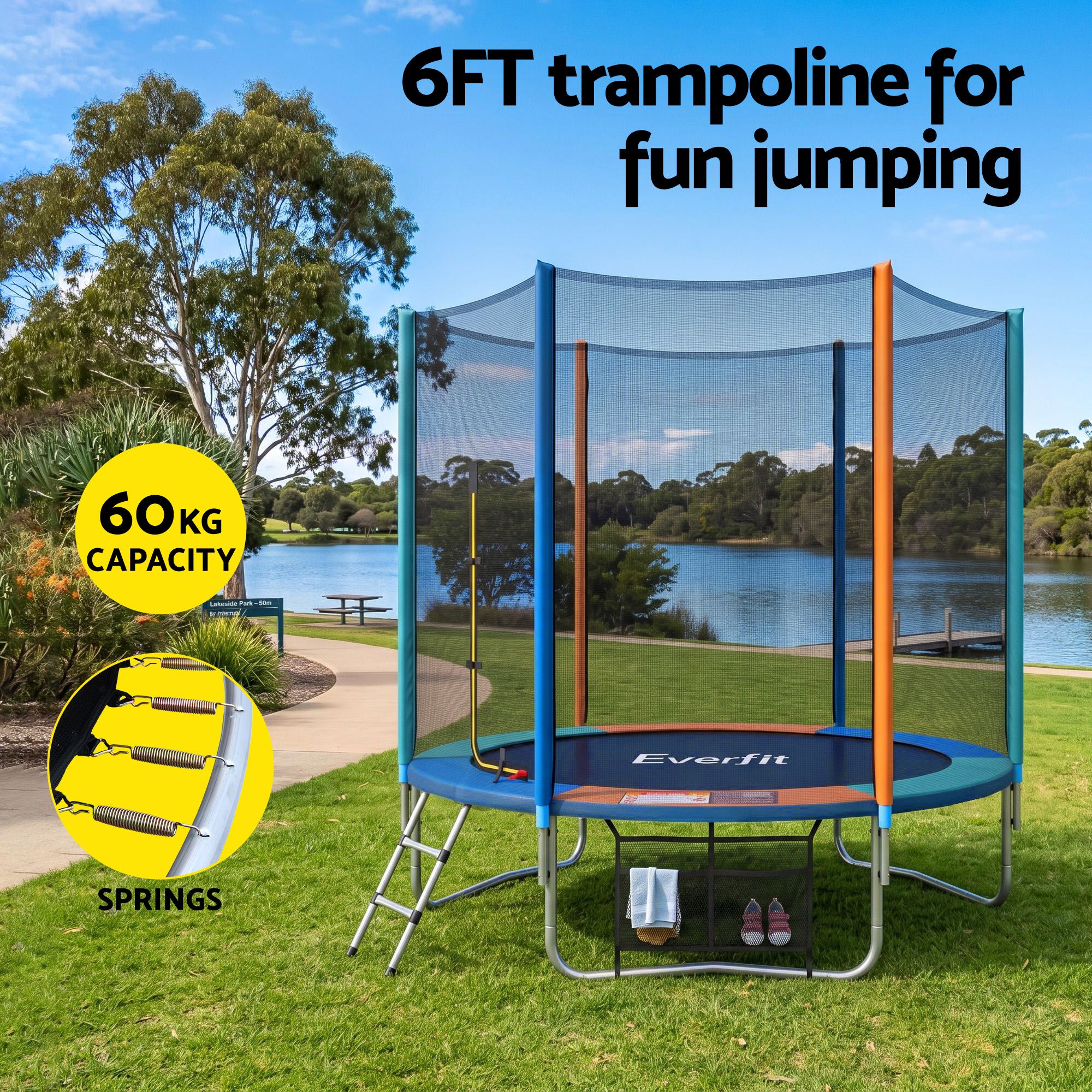 6ft Kids Trampoline with Enclosure Net and Storage Bag, 1yr Warr