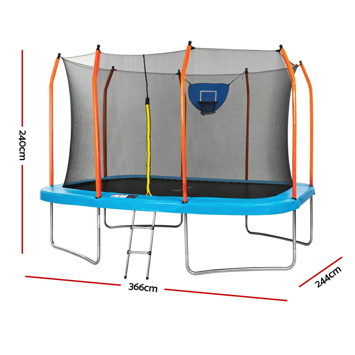 12FT Kids Trampoline Rectangle Rebounder with Basketball Set Blue