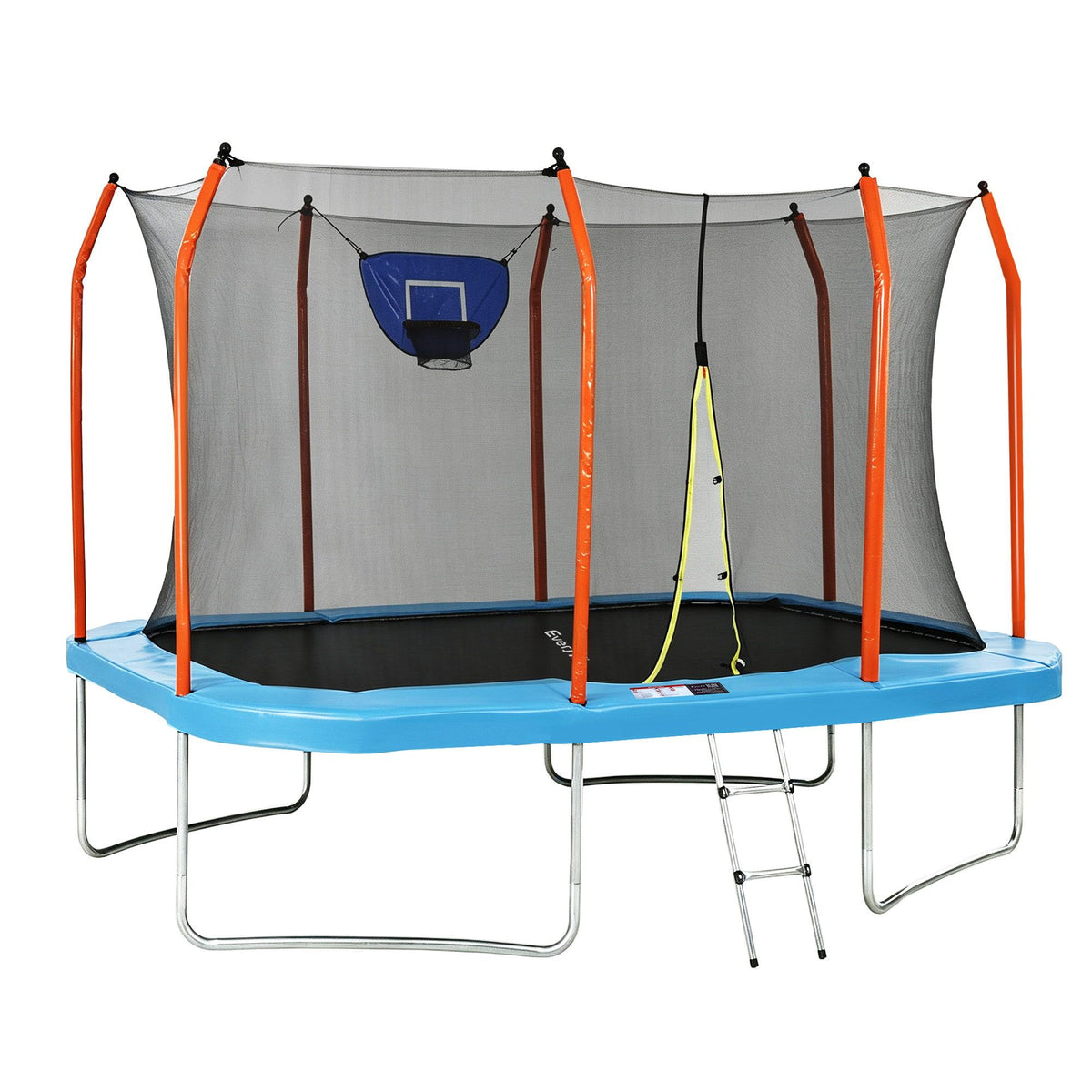 12FT Kids Trampoline Rectangle Rebounder with Basketball Set Blue