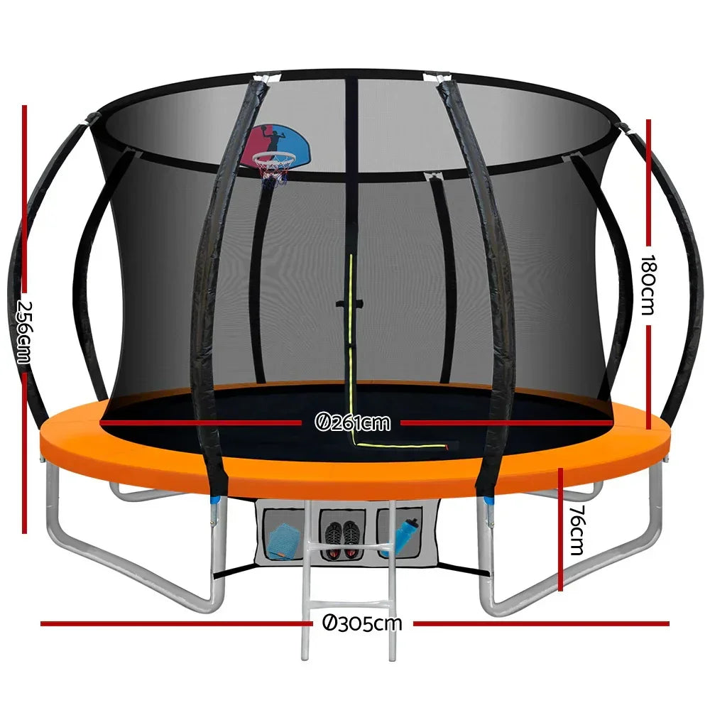 10ft Kids Trampoline with Basketball Hoop Safety Net Ladder