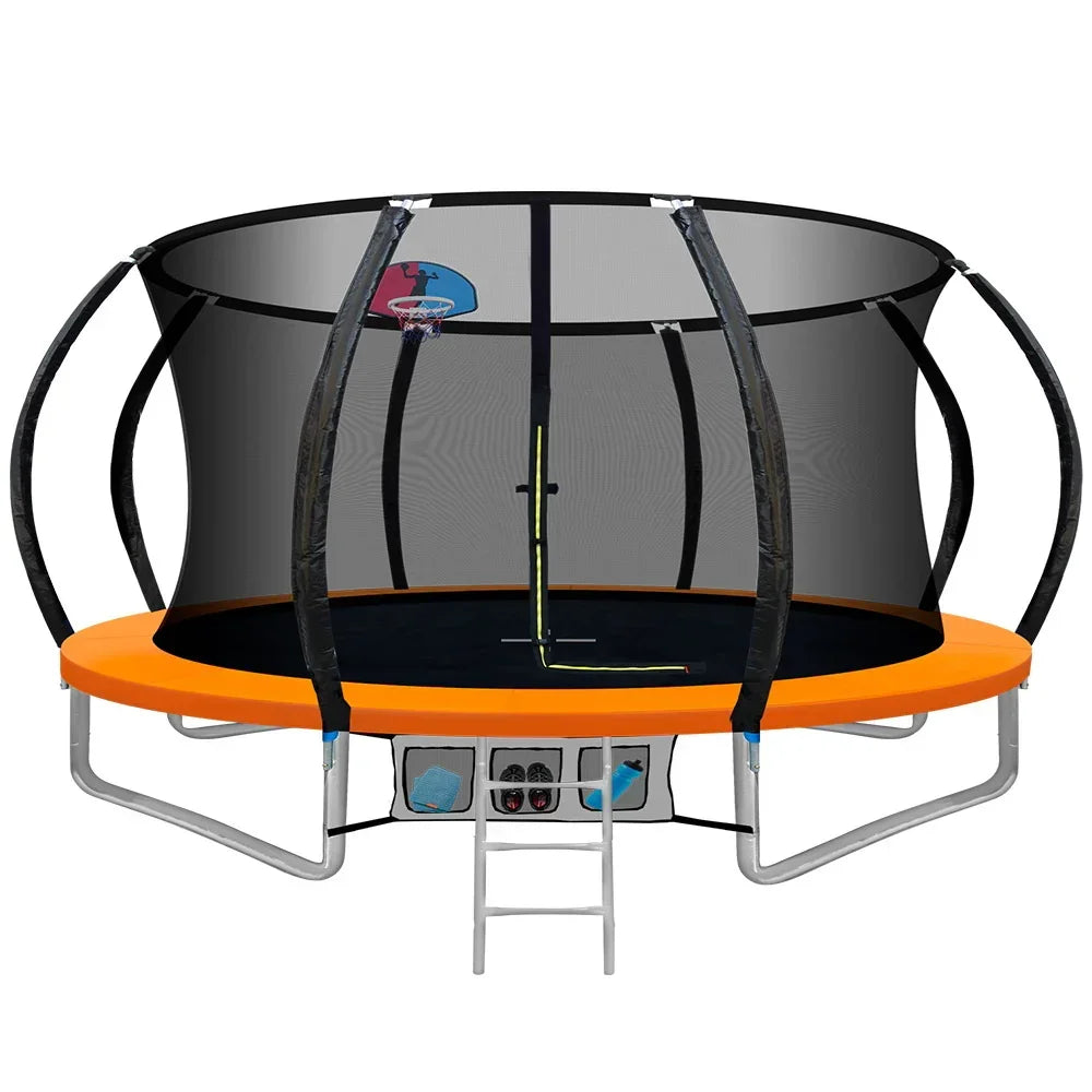 12ft Kids Trampoline with Basketball Hoop Safety Net Ladder