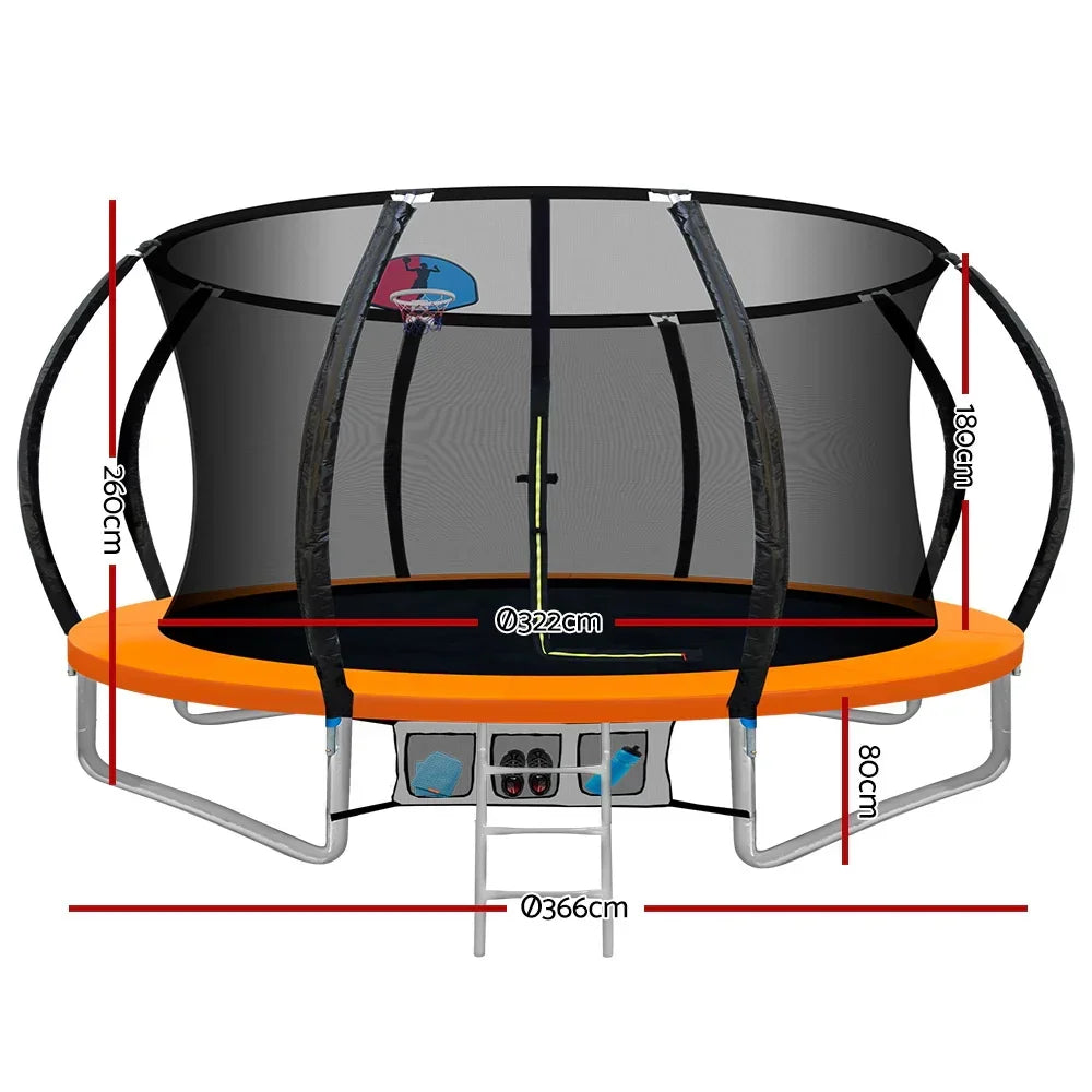 12ft Kids Trampoline with Basketball Hoop Safety Net Ladder