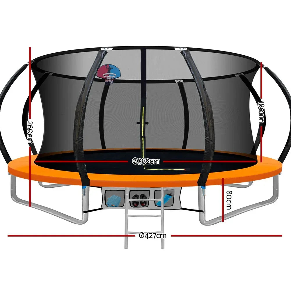 14ft Trampoline Safety Net Basketball Hoop Outdoor Kids Trampoline