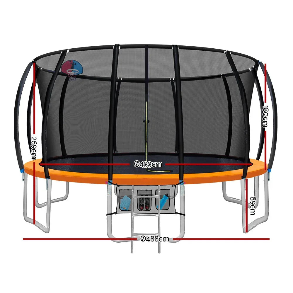 16ft Trampoline Safety Net Basketball Hoop Outdoor Kids Trampoline