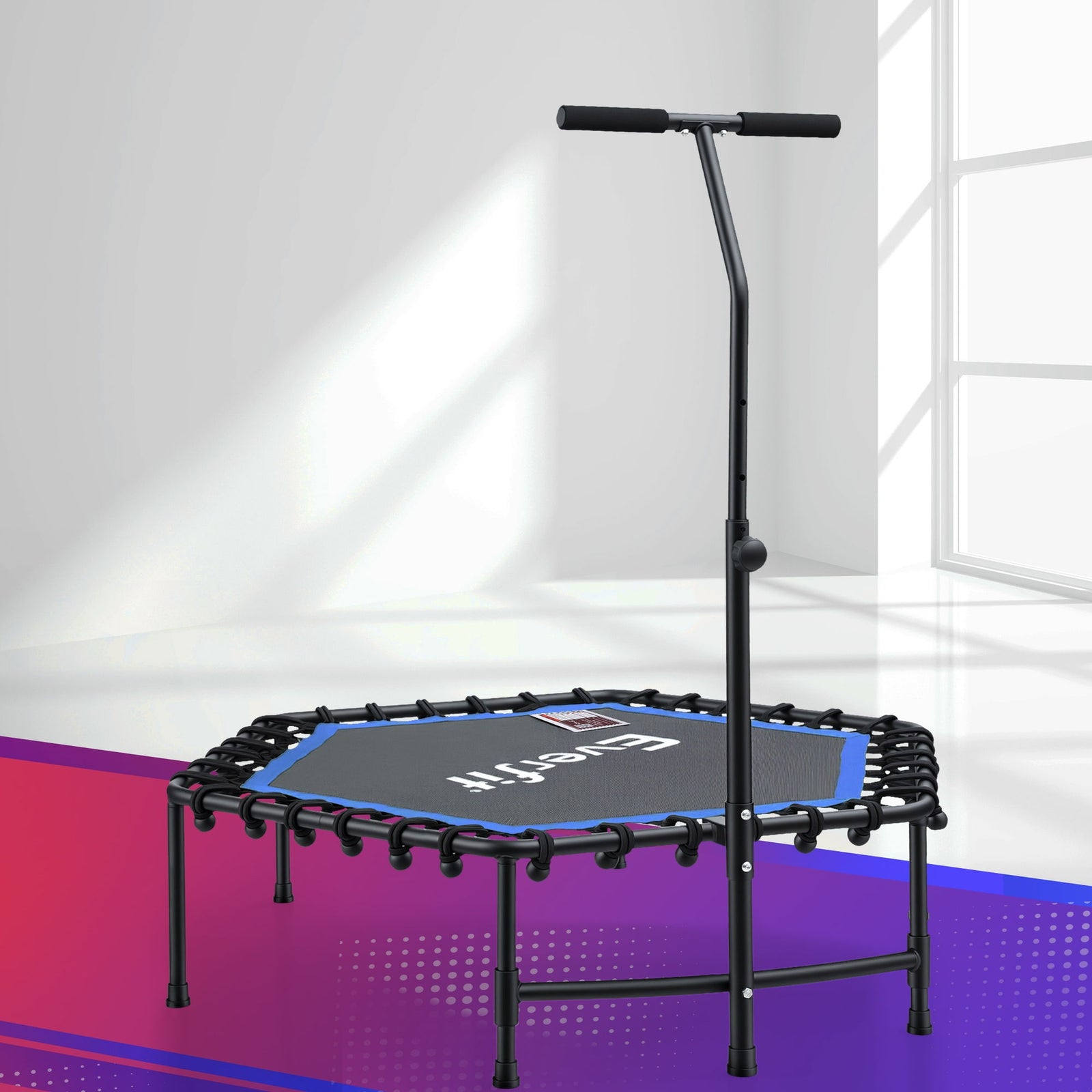 48inch Hexagon Fitness Trampoline Rebounder Adjustable Handrail Blue