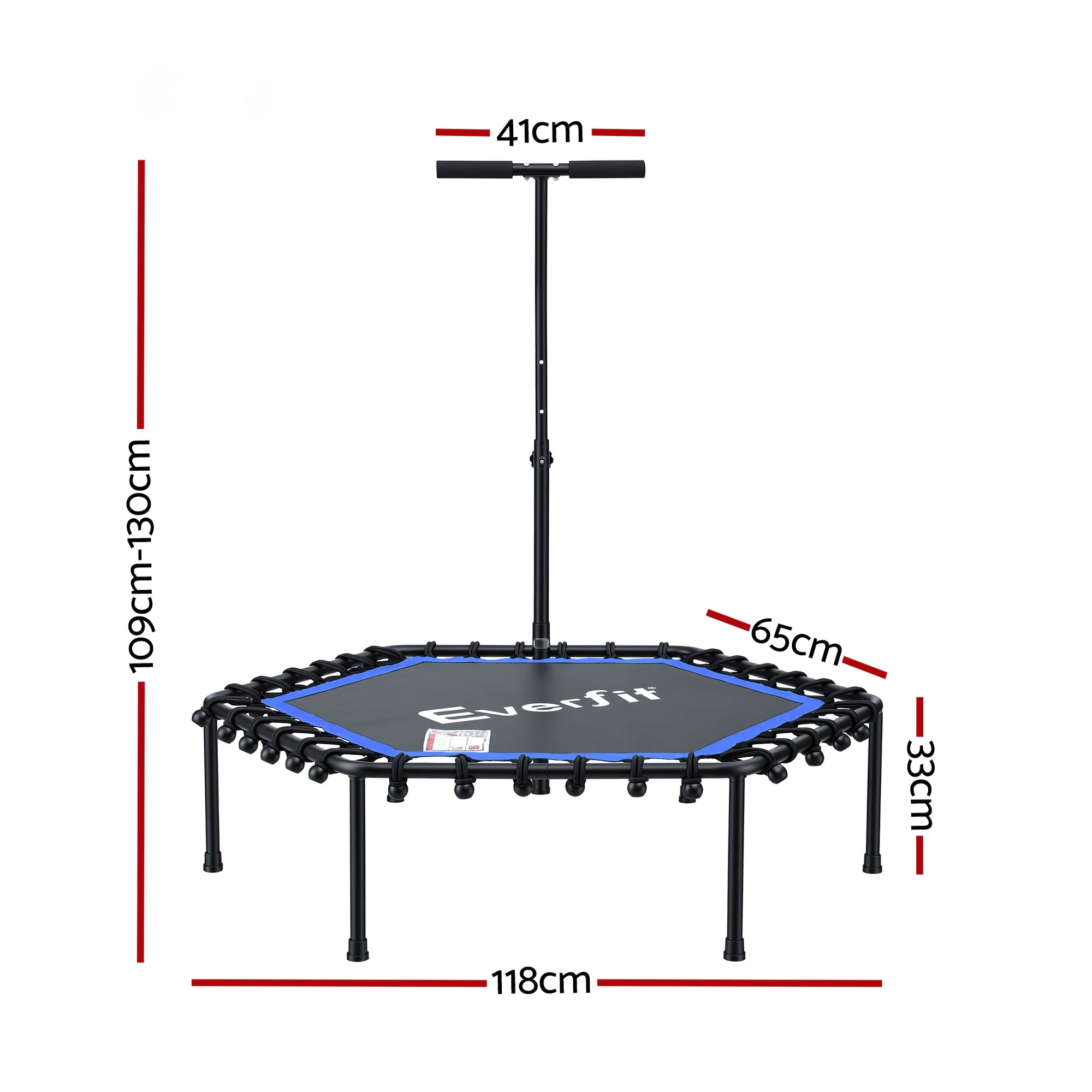 48inch Hexagon Fitness Trampoline Rebounder Adjustable Handrail Blue