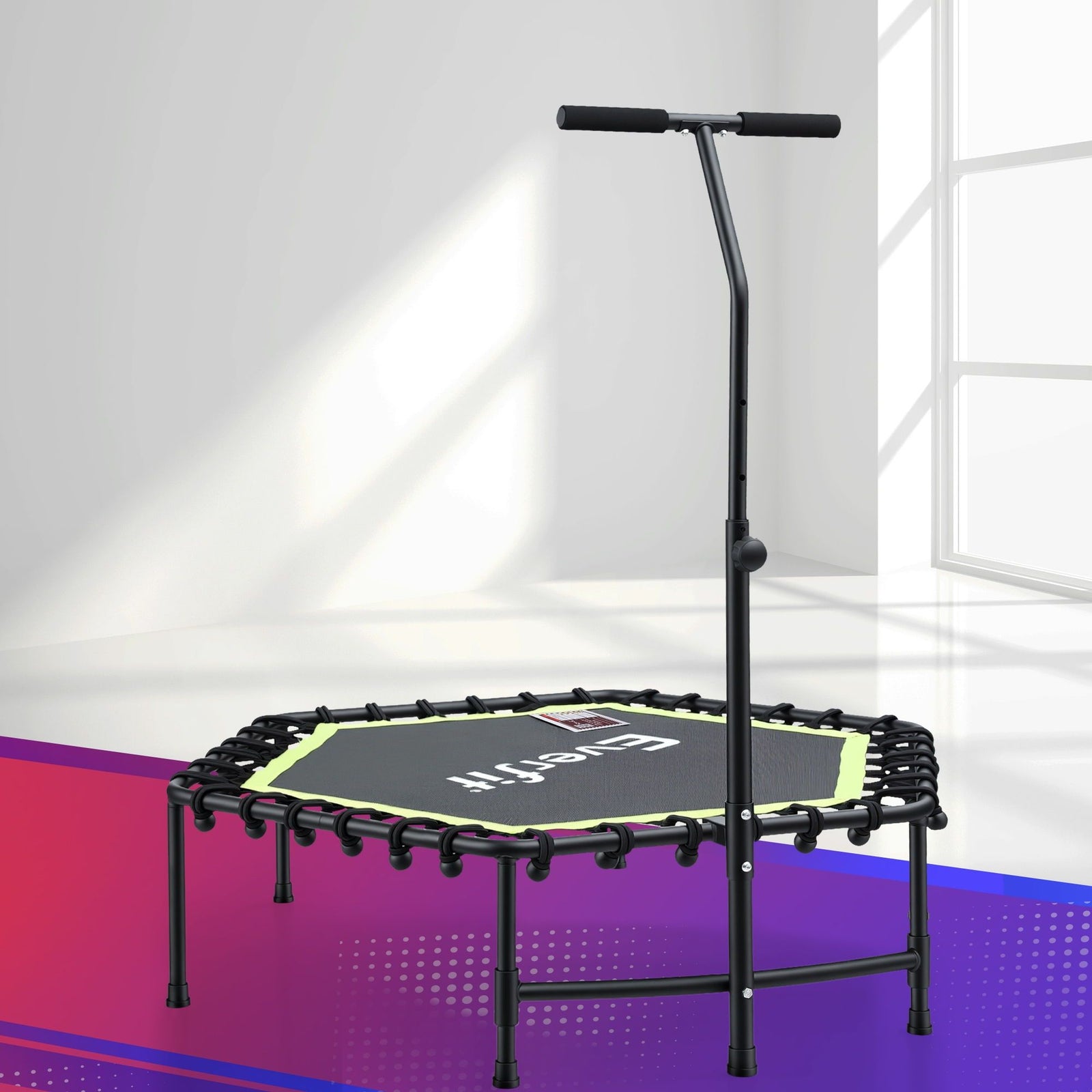 48inch Hexagon Fitness Trampoline Rebounder Adjustable Handrail Green