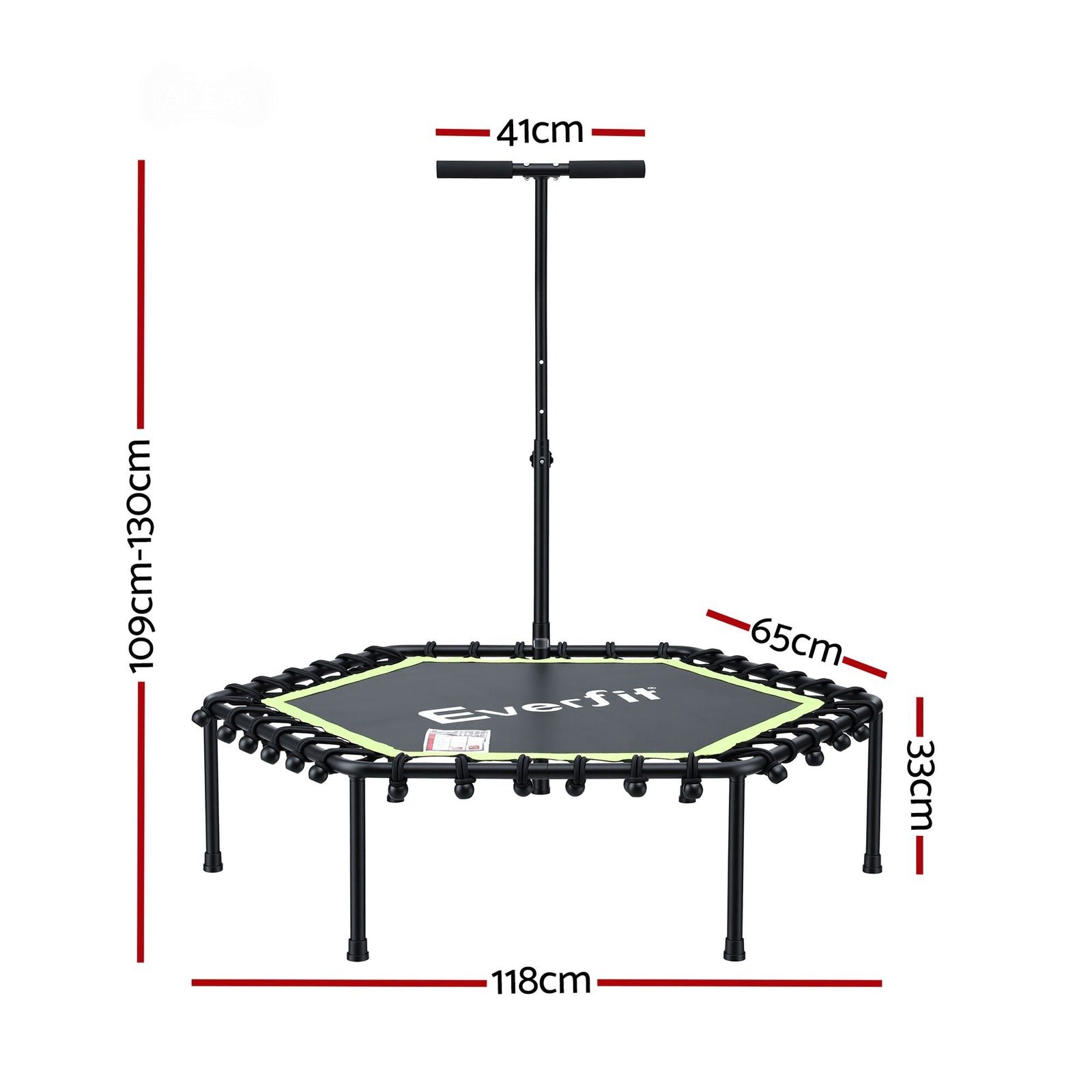 48inch Hexagon Fitness Trampoline Rebounder Adjustable Handrail Green