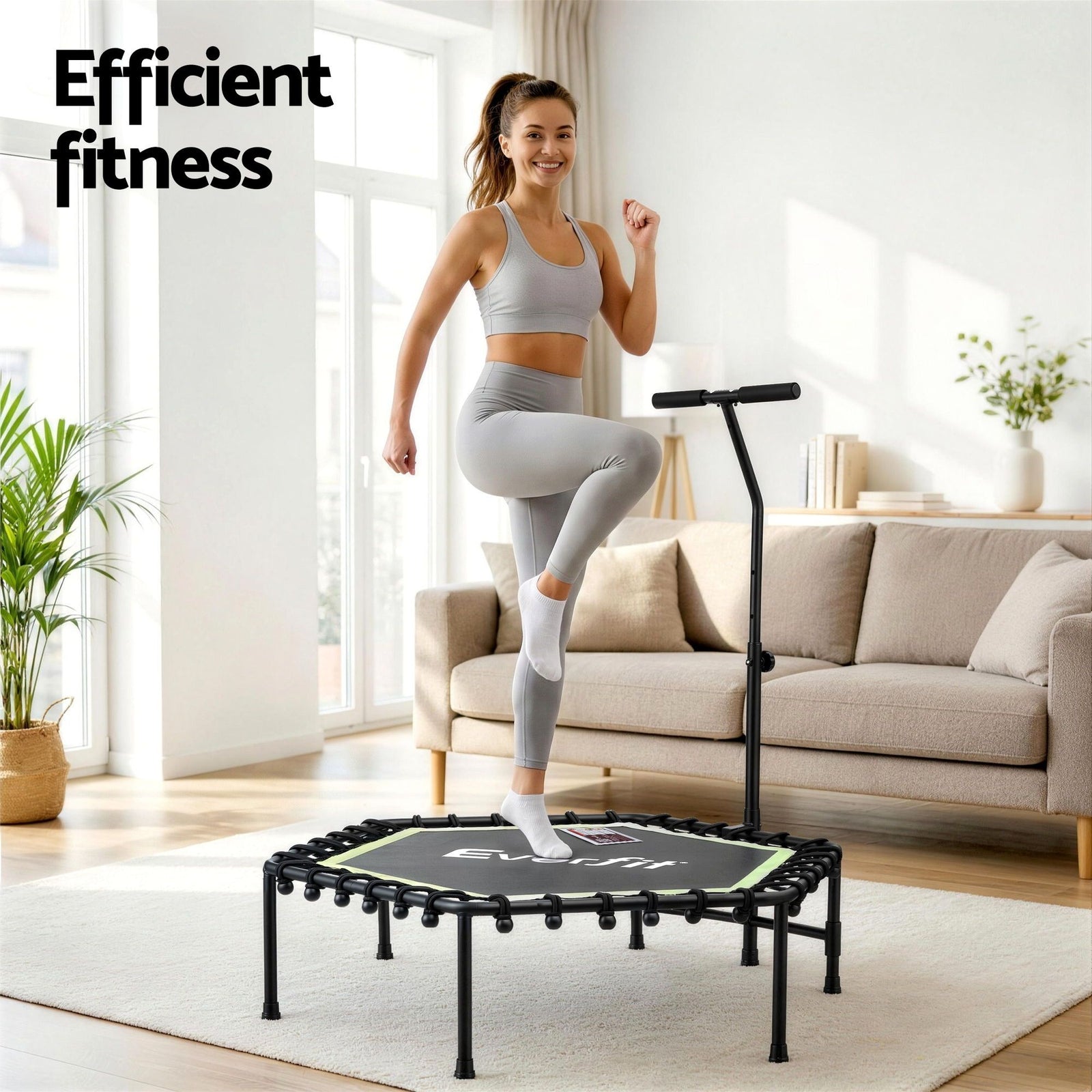 48inch Hexagon Fitness Trampoline Rebounder Adjustable Handrail Green