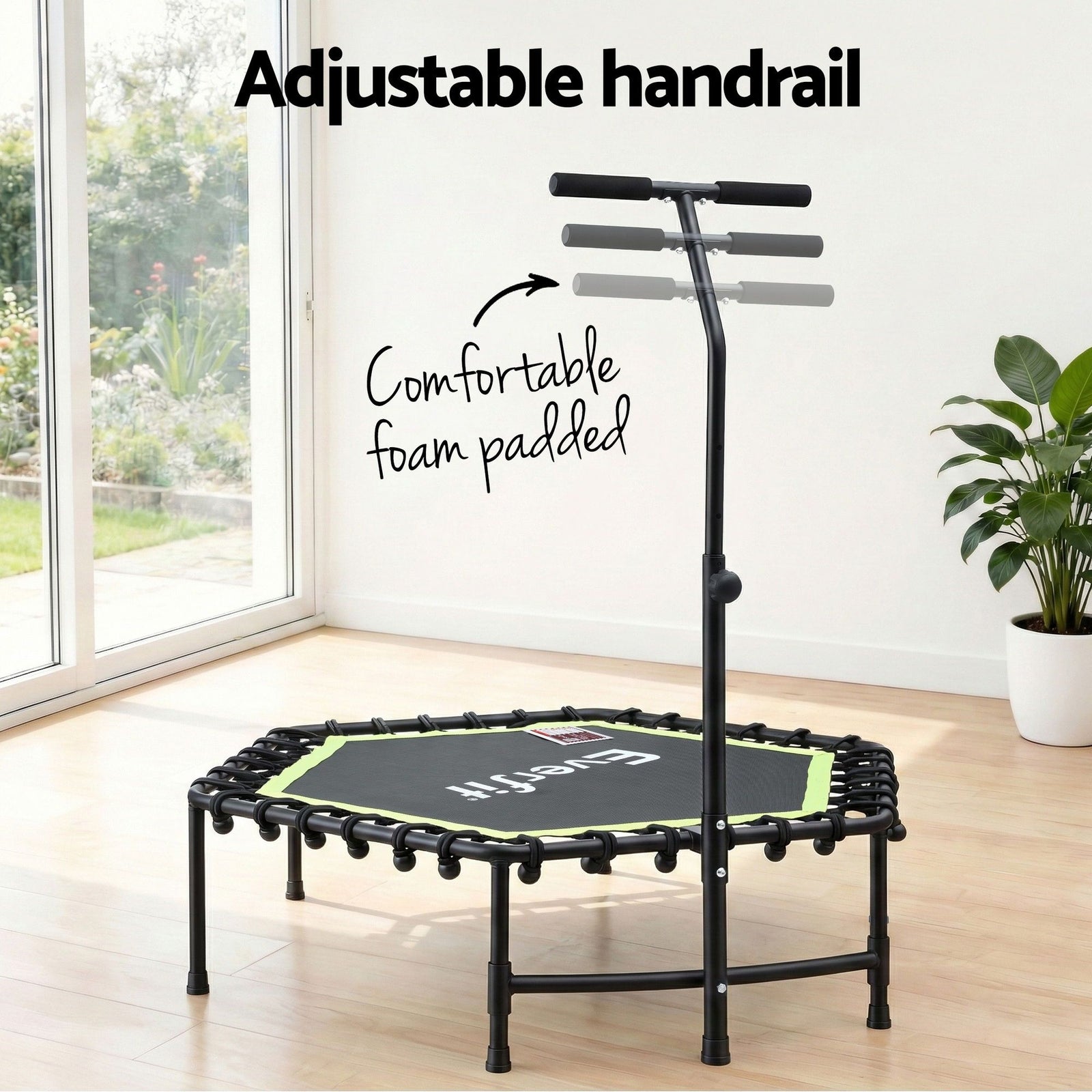 48inch Hexagon Fitness Trampoline Rebounder Adjustable Handrail Green