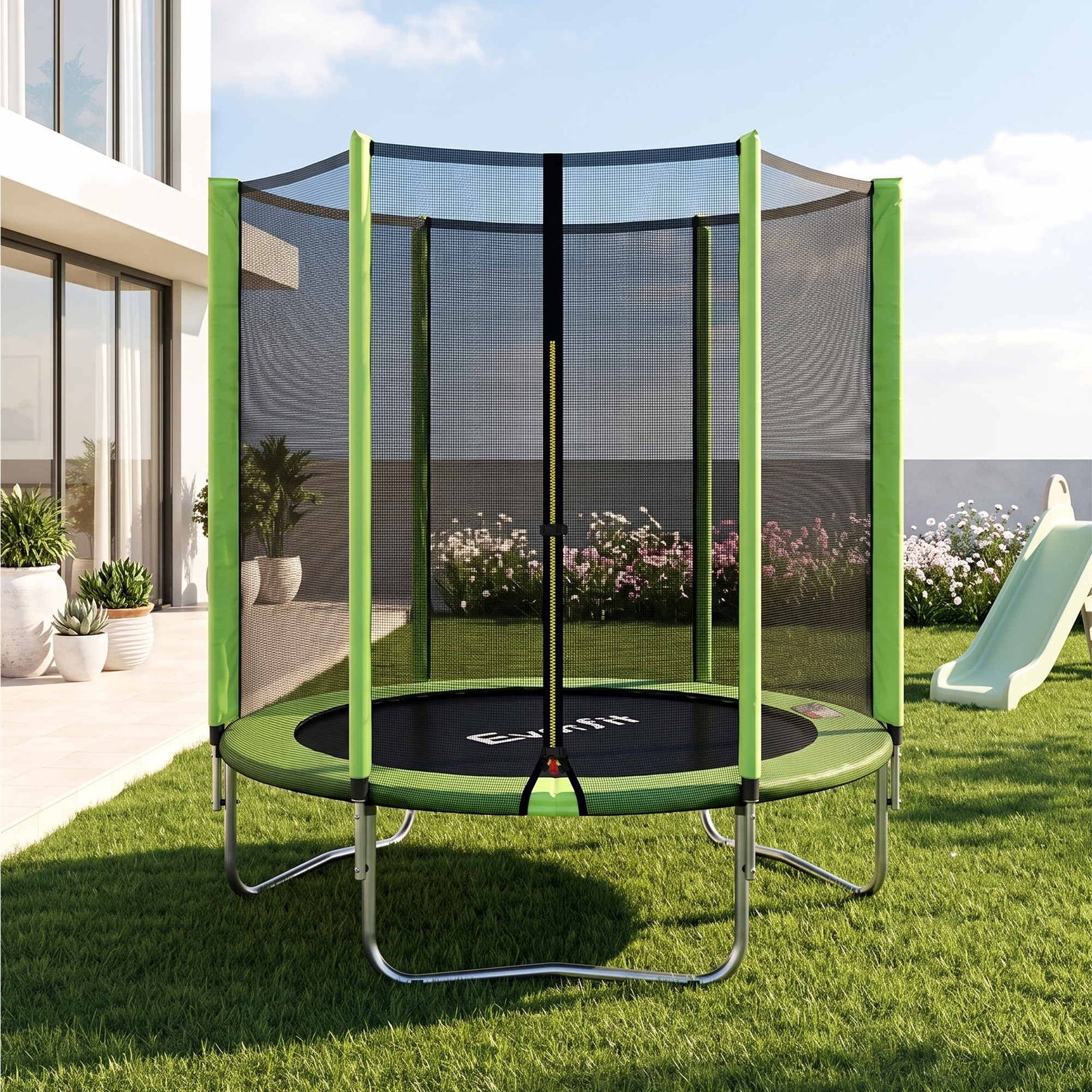 6FT Kids Trampoline Round Rebounder with Enclosure Net Green