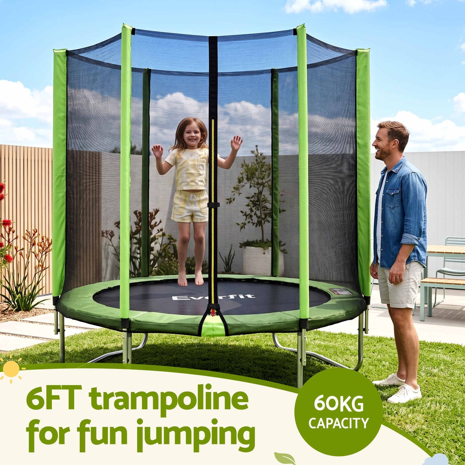 6FT Kids Trampoline Round Rebounder with Enclosure Net Green