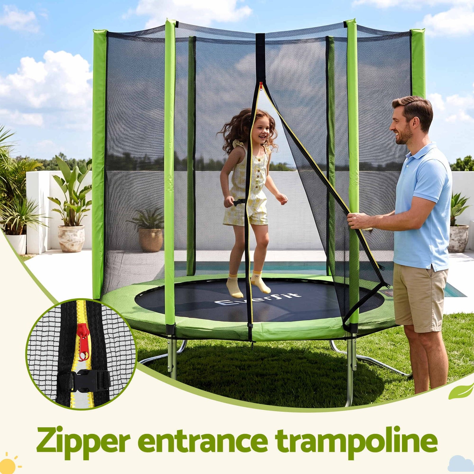 6FT Kids Trampoline Round Rebounder with Enclosure Net Green