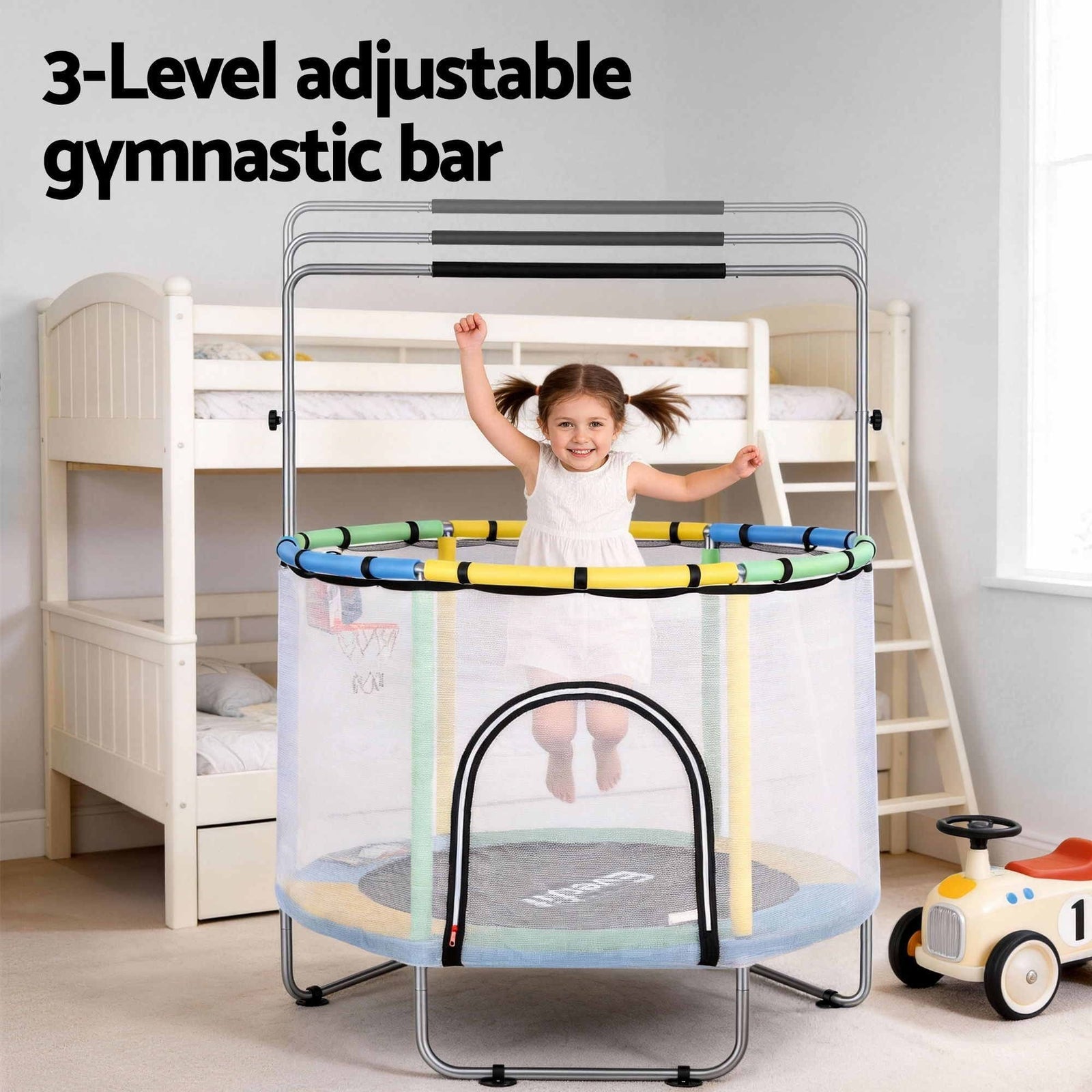 55inch Trampoline Kids Rebounder with Basketball Set Sandbag Boxing Game