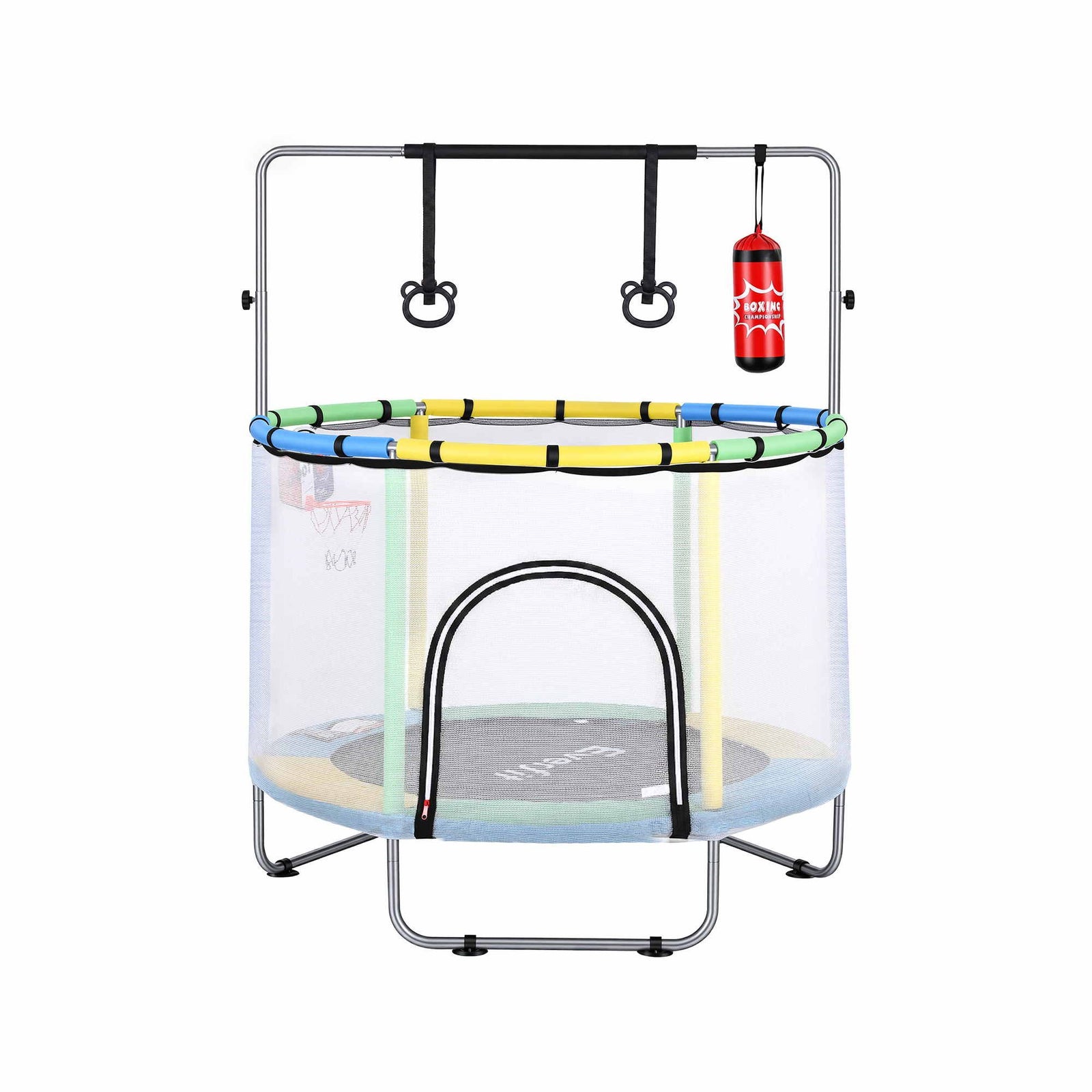 55inch Trampoline Kids Rebounder with Basketball Set Sandbag Boxing Game