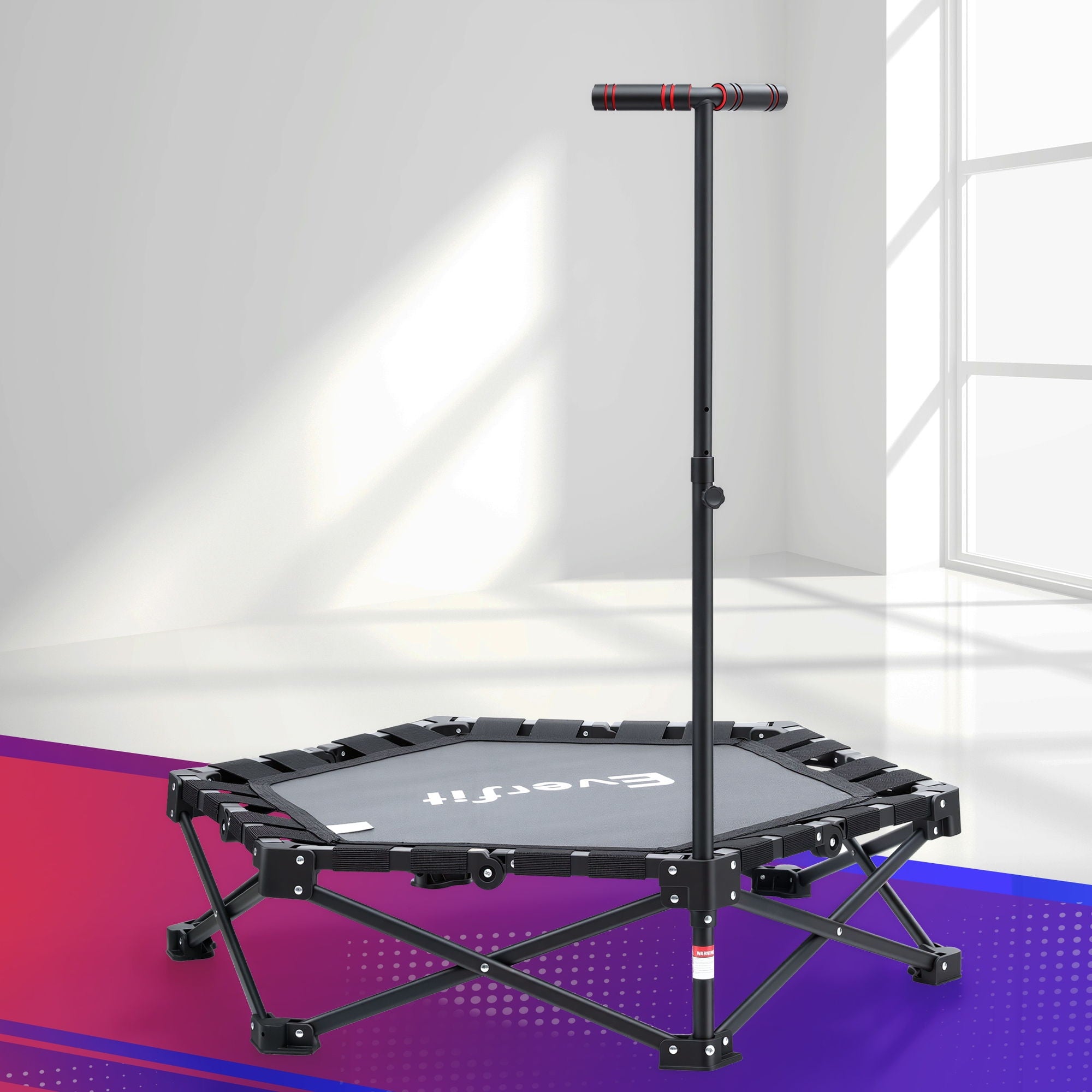 Fitness Foldable Trampoline Rebounder Adjustable Handle Indoor Exercise Black