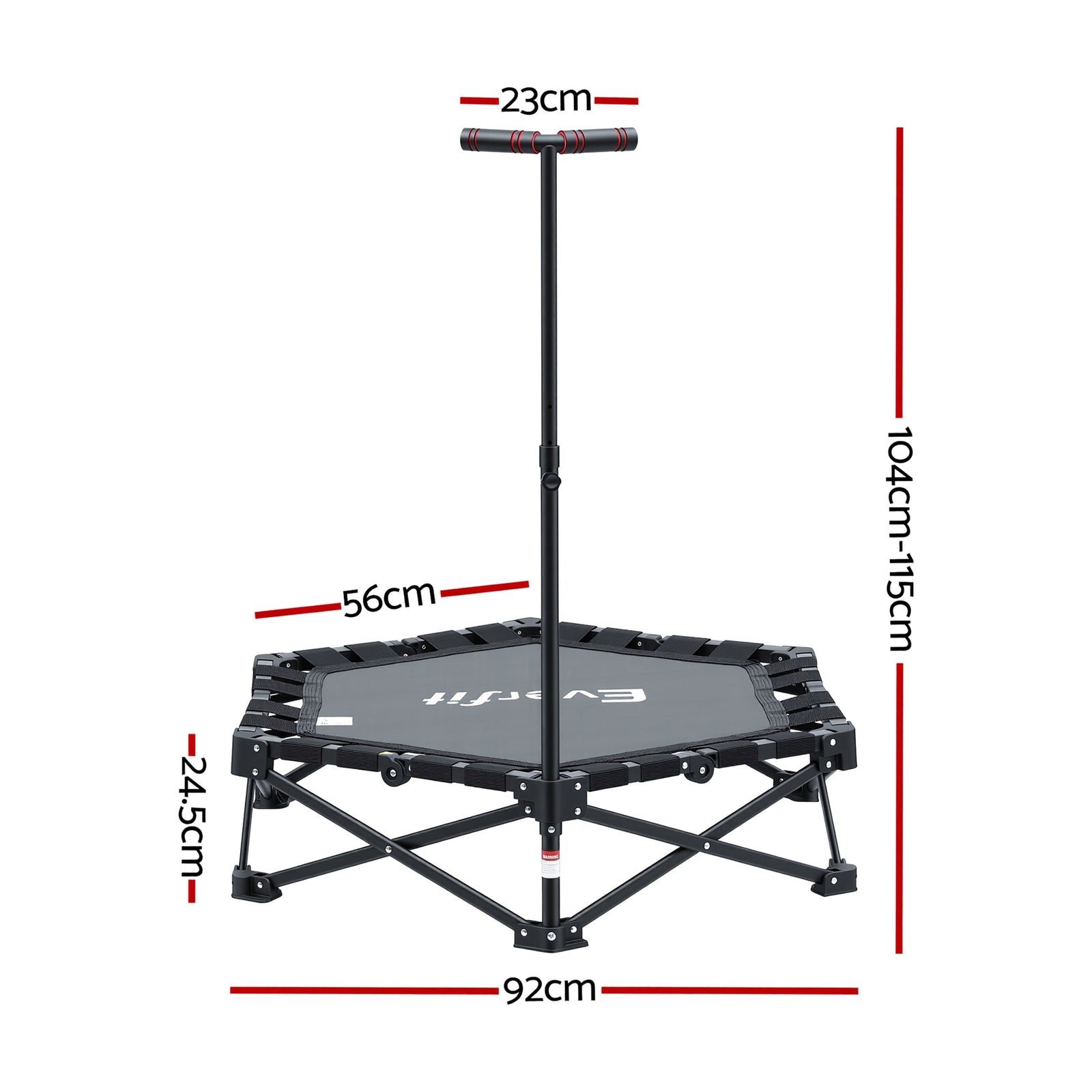 Fitness Foldable Trampoline Rebounder Adjustable Handle Indoor Exercise Black