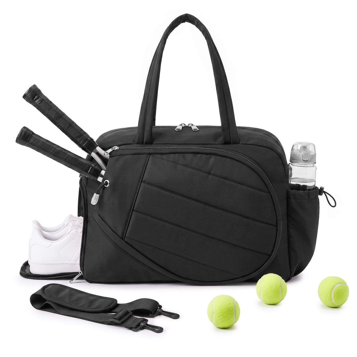 Tennis Tote Bag Gym Bag Sports Duffle Bags Holds 2 Rackets Black