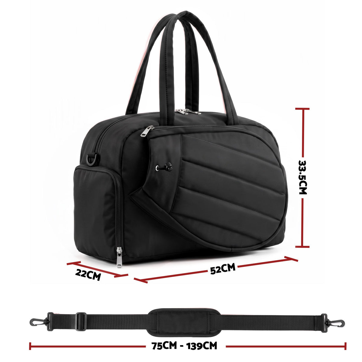 Tennis Tote Bag Gym Bag Sports Duffle Bags Holds 2 Rackets Black