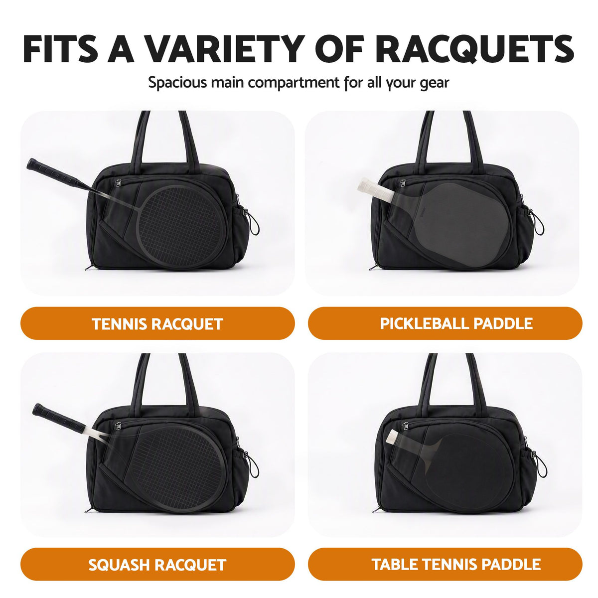 Tennis Tote Bag Gym Bag Sports Duffle Bags Holds 2 Rackets Black