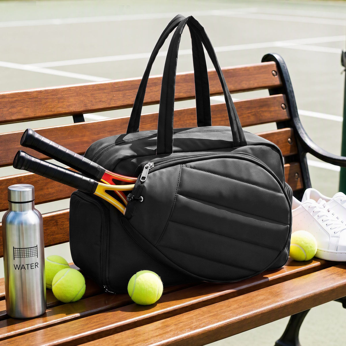 Tennis Tote Bag Gym Bag Sports Duffle Bags Holds 2 Rackets Black