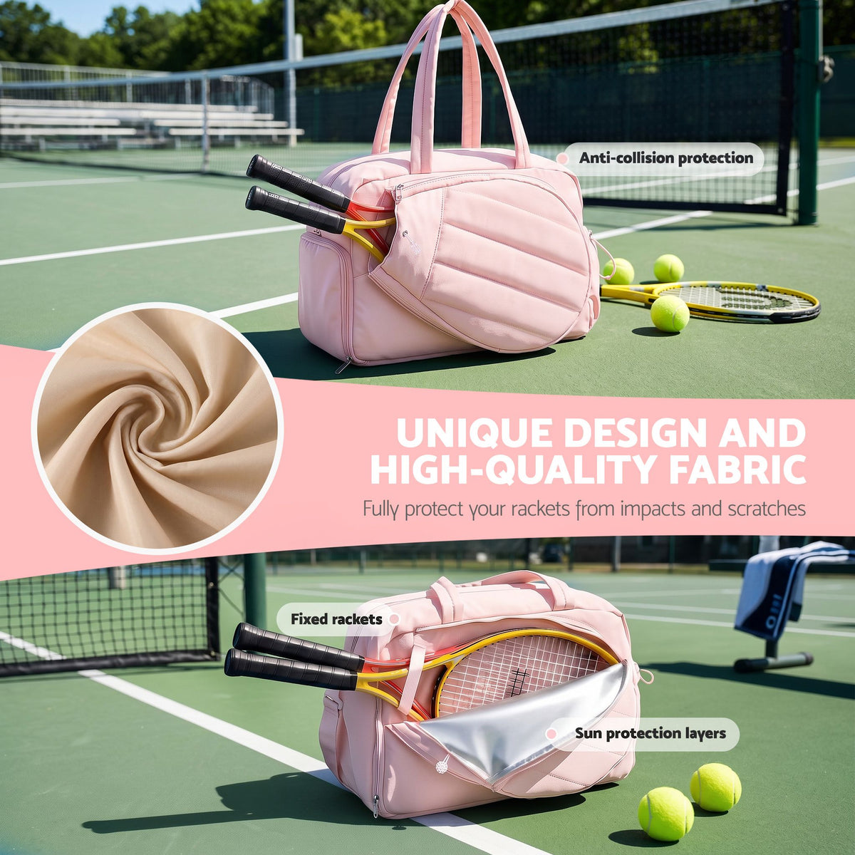 Tennis Tote Bag Gym Bag Sports Duffle Bags Holds 2 Rackets Pink