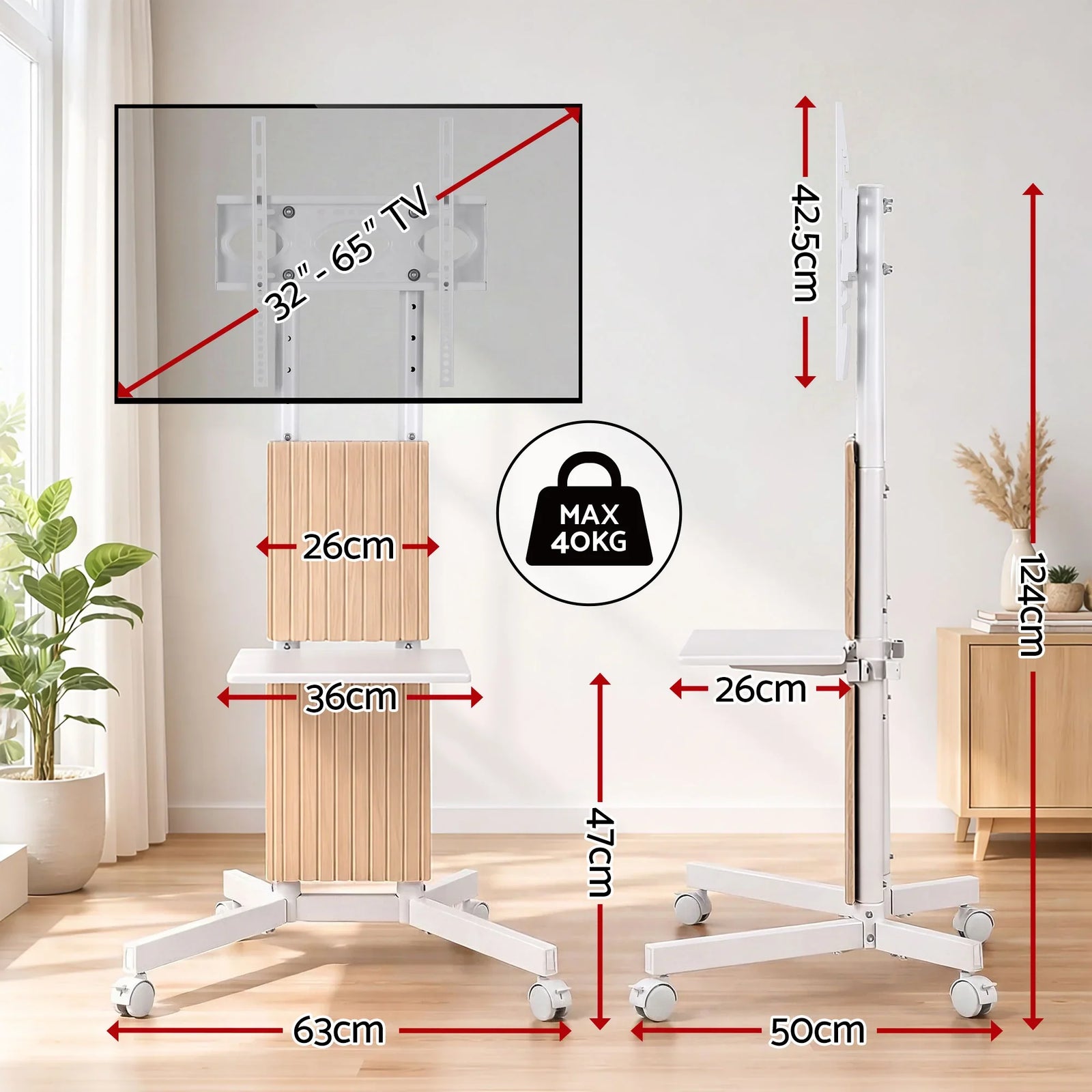 Mobile TV Floor Stand for 32-65