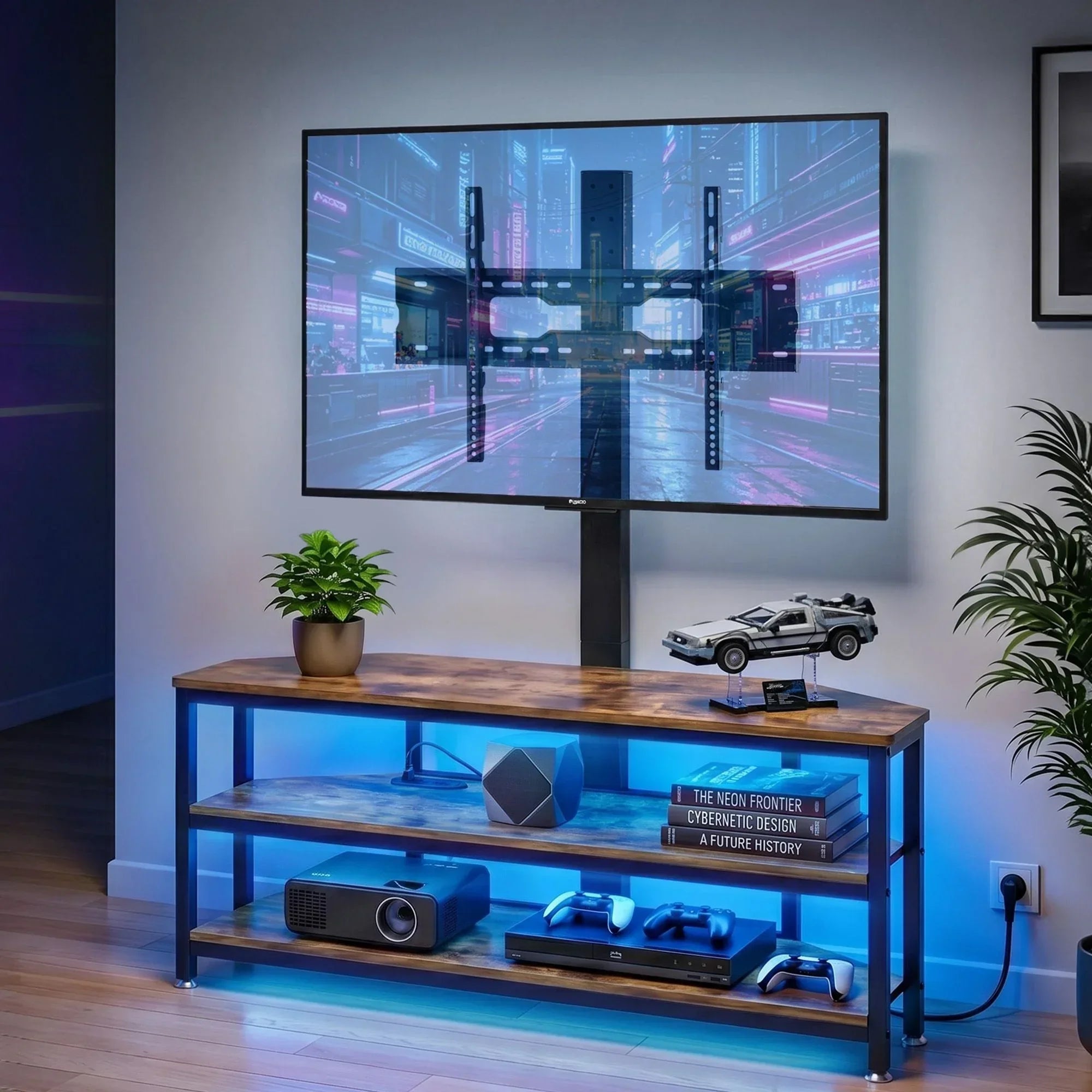 Corner TV Stand 32-70" w/ Mount LED Lights & Power Outlet Space Saving