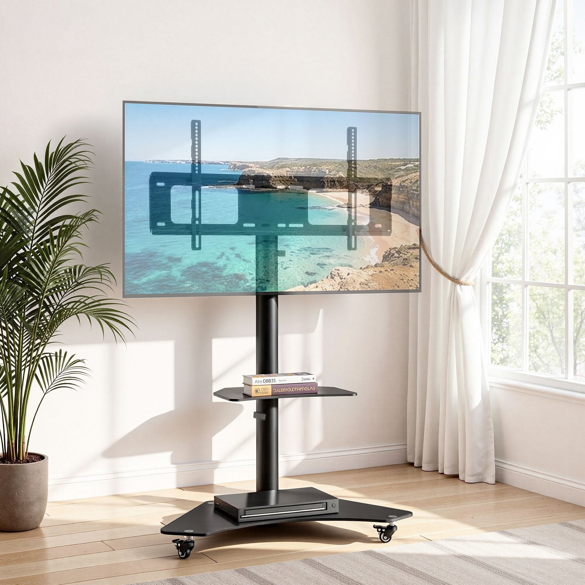 40-100" TV Stand Mount Bracket Universal Adjustable Height with Wheels