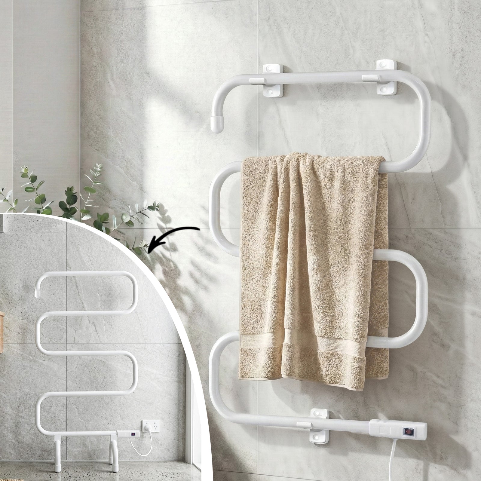 Heated Towel Rail Freestanding Wall Mounted S-Shape Electric Warmer Rack
