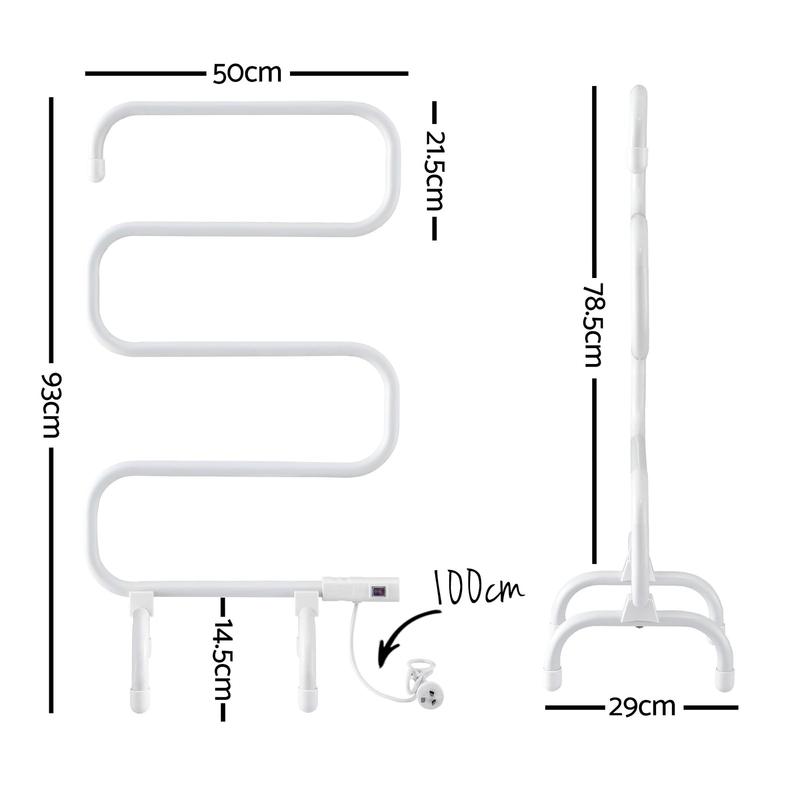 Heated Towel Rail Freestanding Wall Mounted S-Shape Electric Warmer Rack