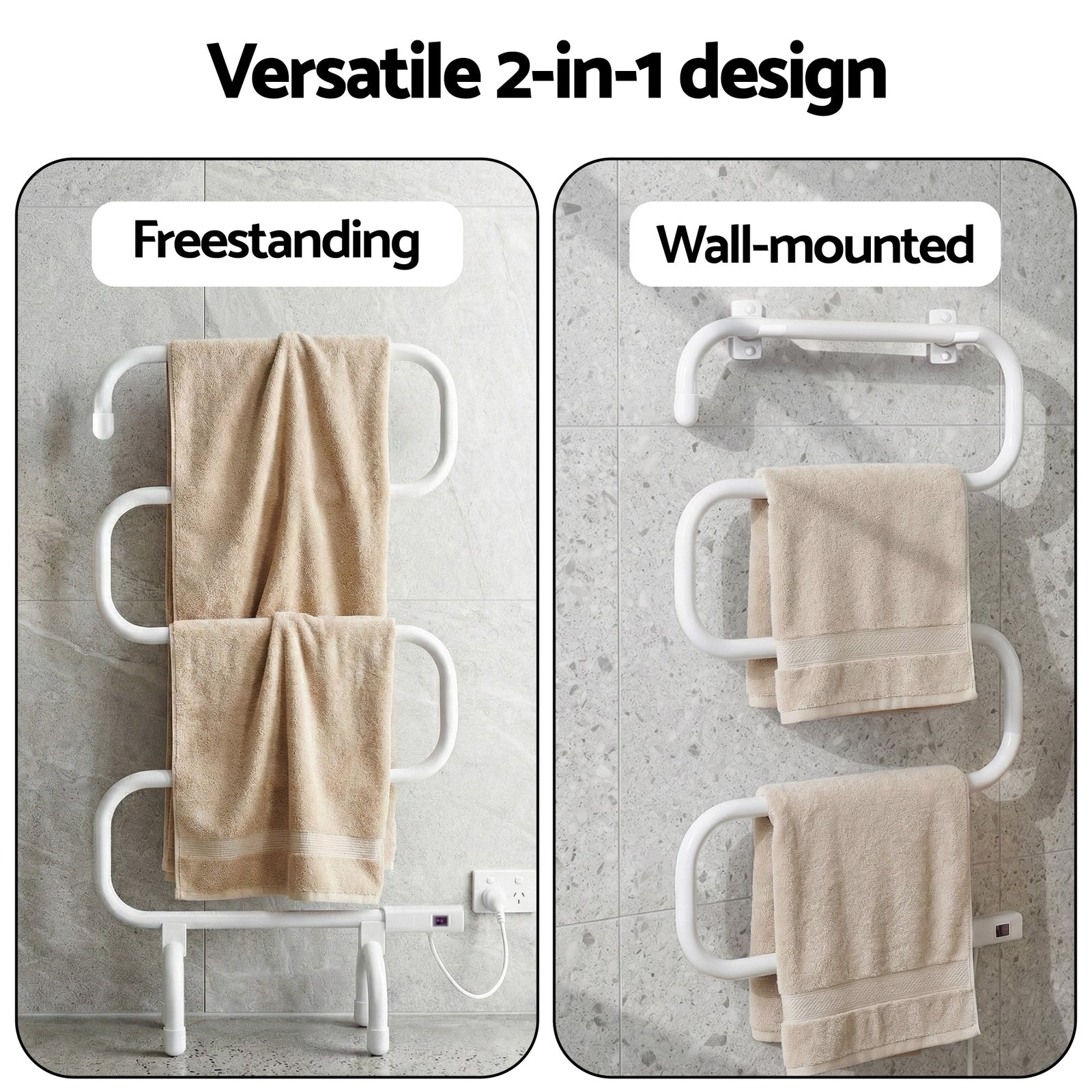 Heated Towel Rail Freestanding Wall Mounted S-Shape Electric Warmer Rack