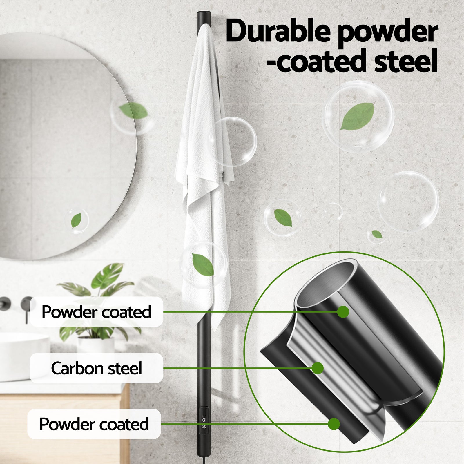 Heated Towel Rail with Timer Vertical Electric Heater Warmer Rack Black