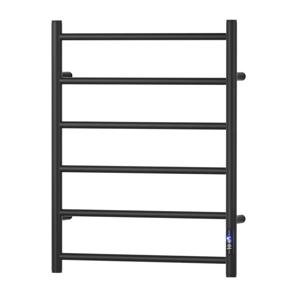Heated Towel Rail 6 Round Bars  with Timer Electric Heater Warmer Rack