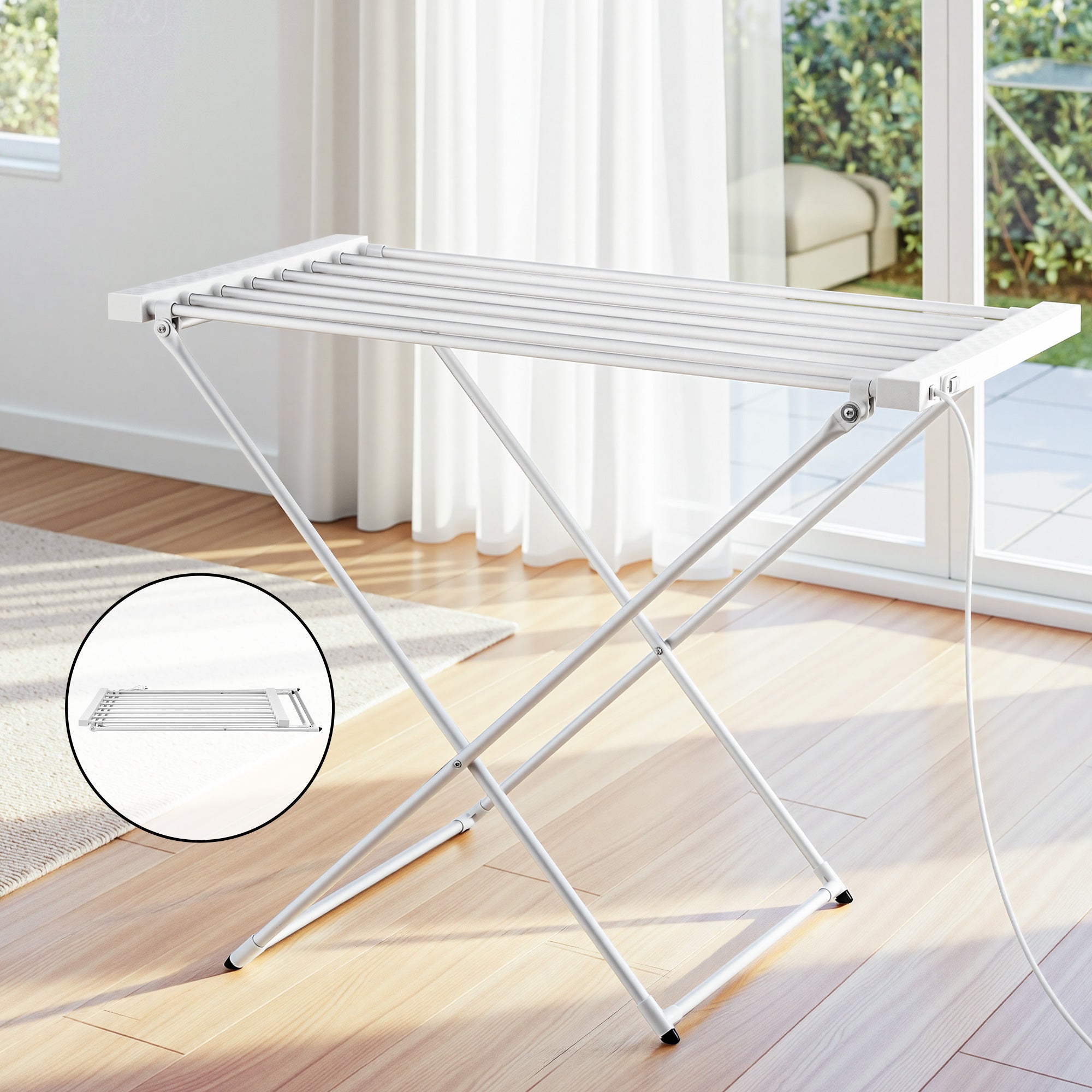 Heated Towel Rail Electric Clothes Airer Foldable Drying Rack 8 Bars