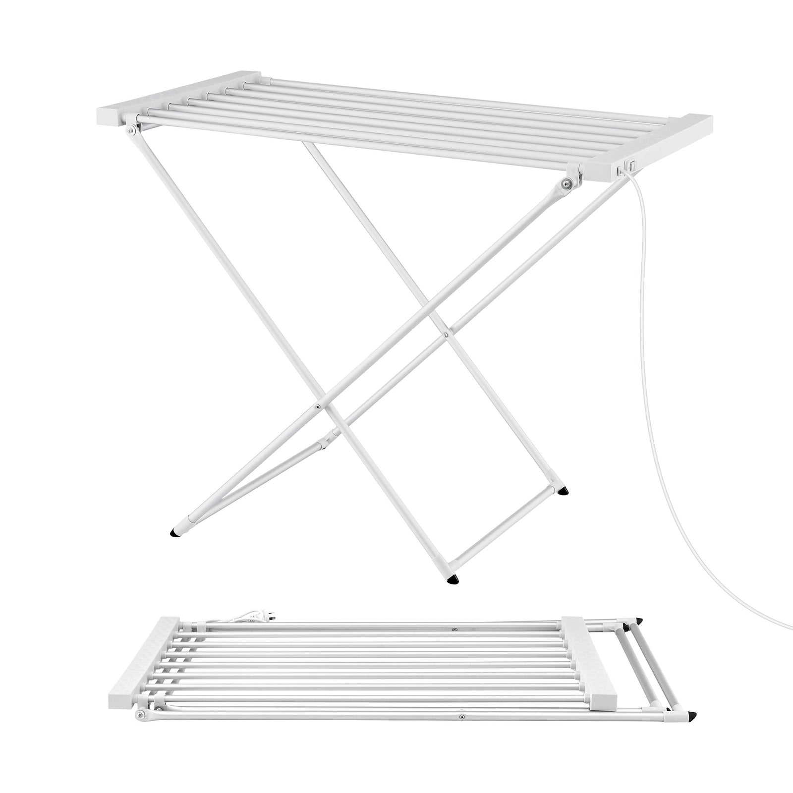 Heated Towel Rail Electric Clothes Airer Foldable Drying Rack 8 Bars