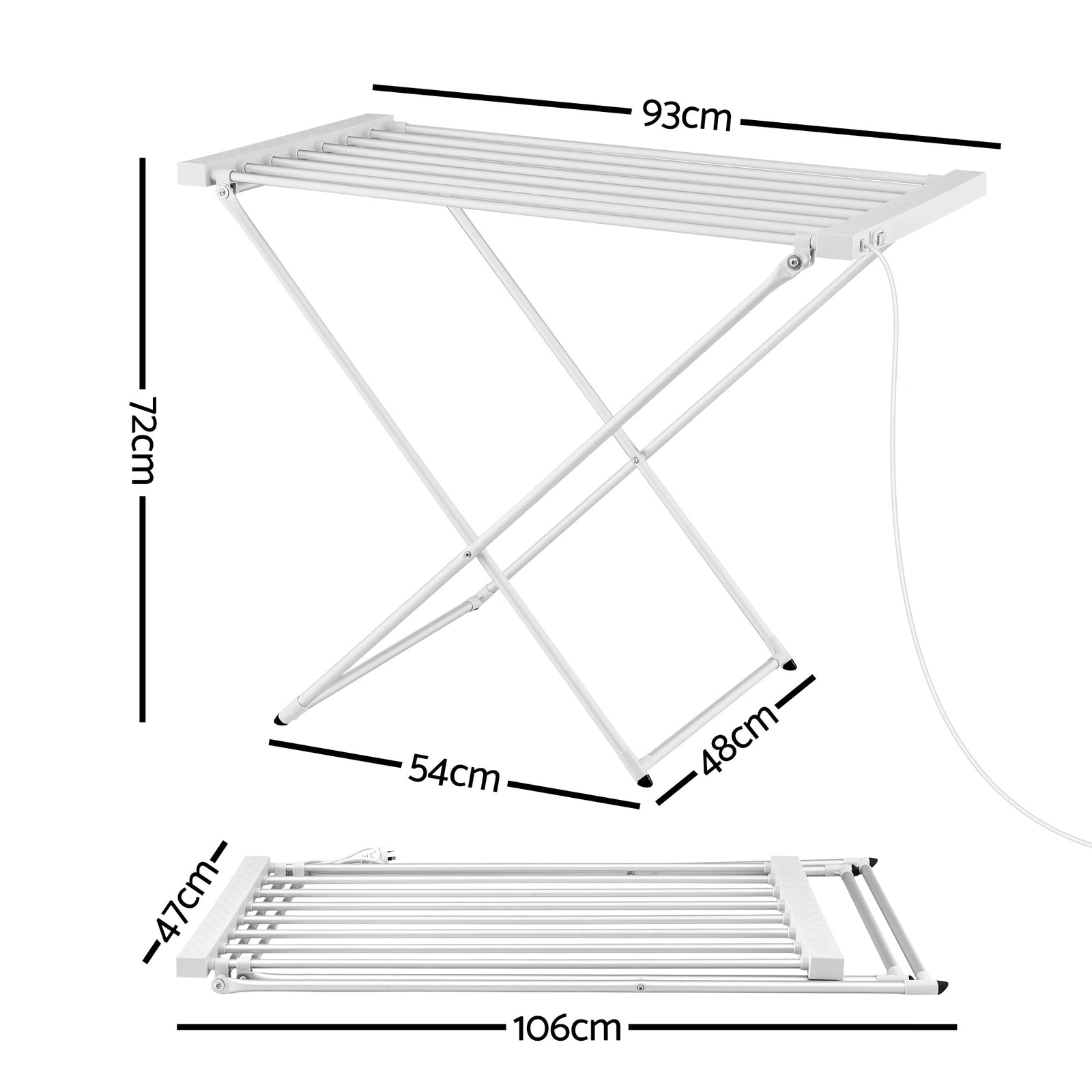 Heated Towel Rail Electric Clothes Airer Foldable Drying Rack 8 Bars