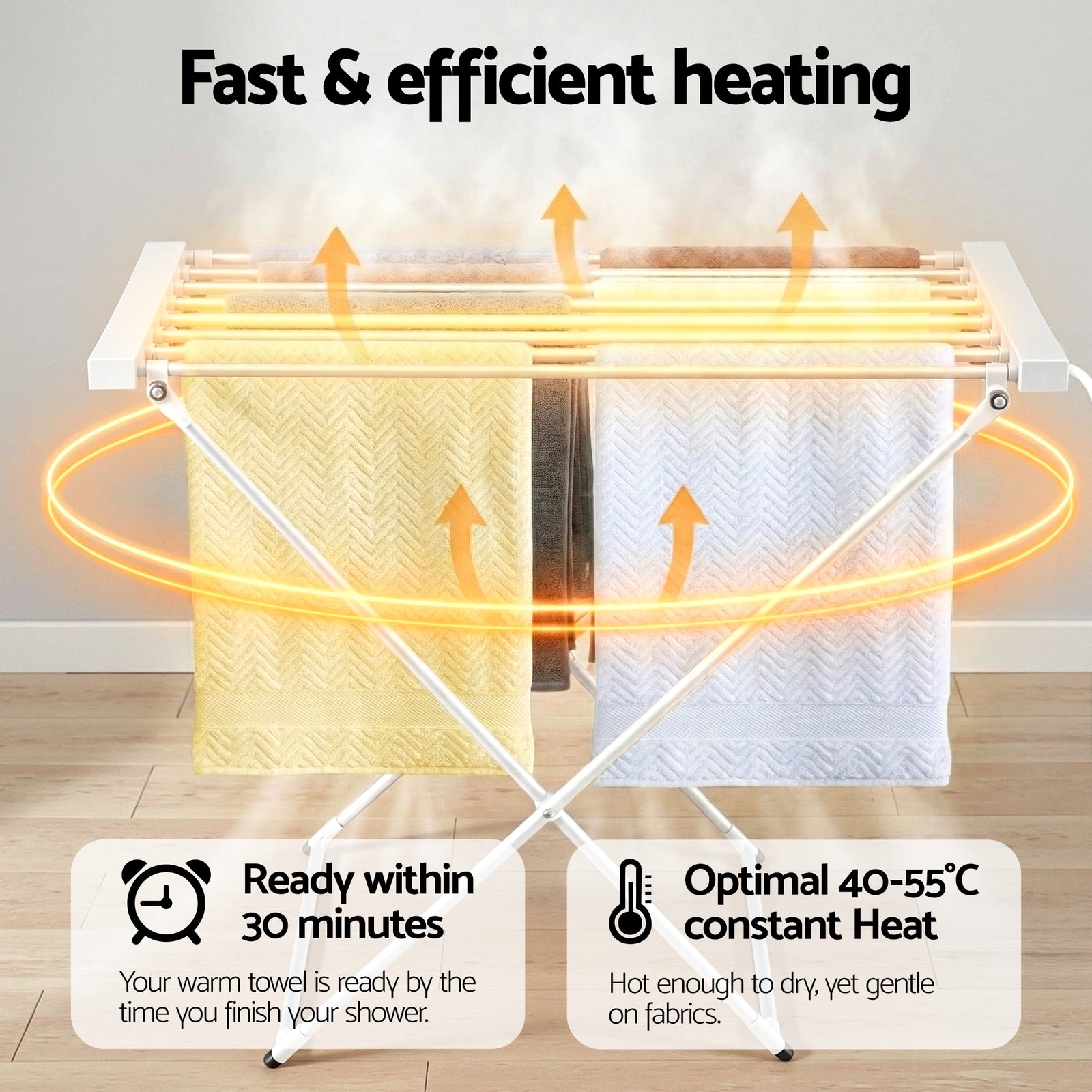 Heated Towel Rail Electric Clothes Airer Foldable Drying Rack 8 Bars