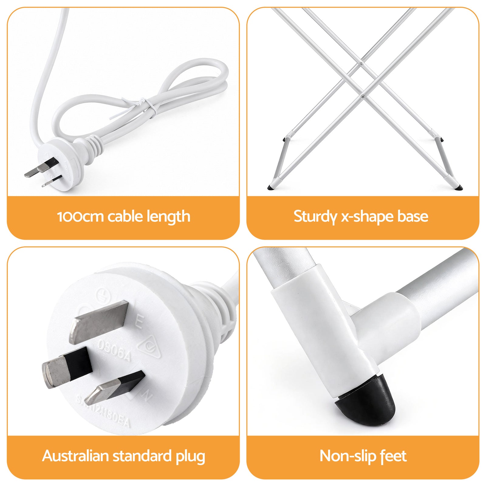 Heated Towel Rail Electric Clothes Airer Foldable Drying Rack 8 Bars