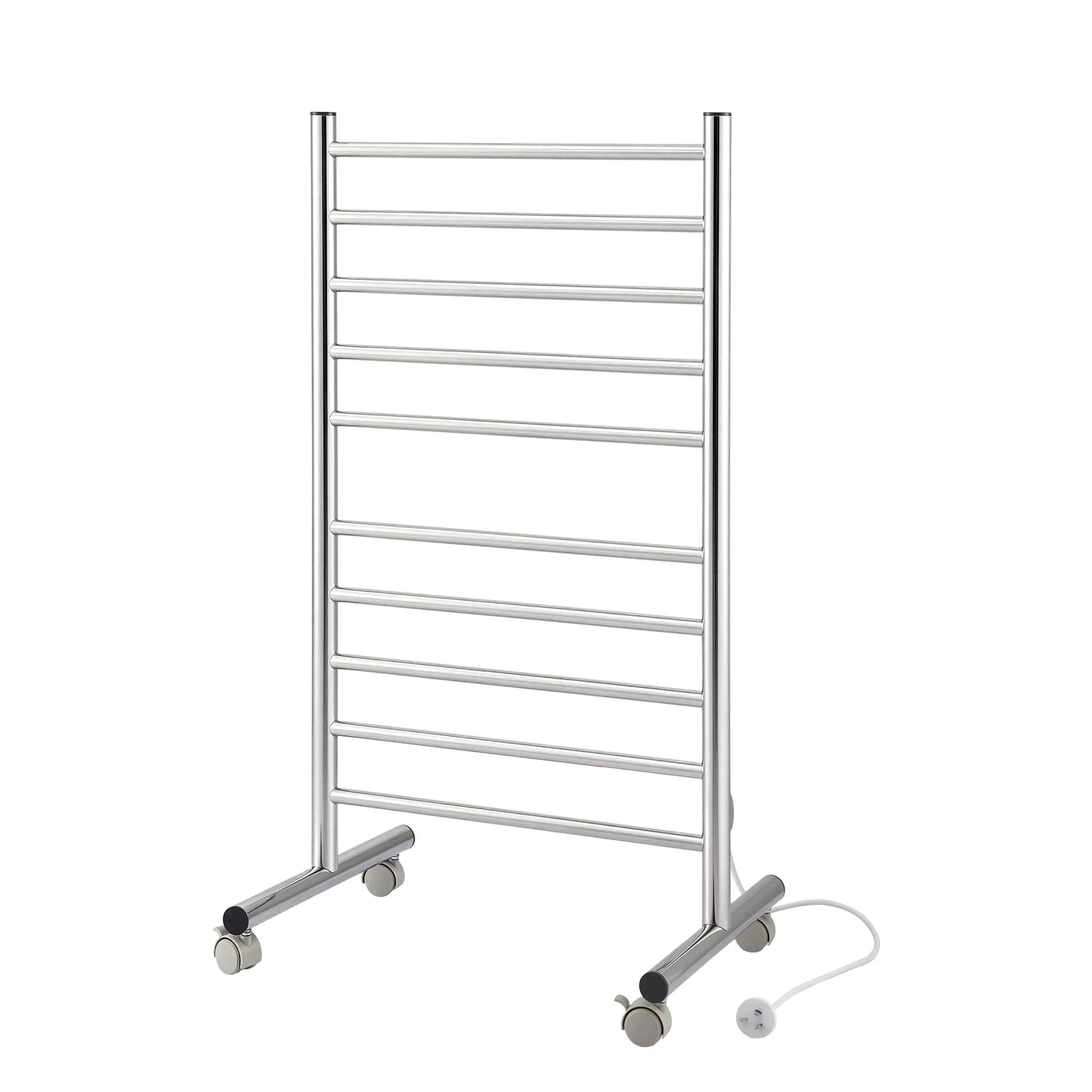 10‑Bar Heated Towel Rail – Freestanding 100W Fast‑Heat Stainless Steel