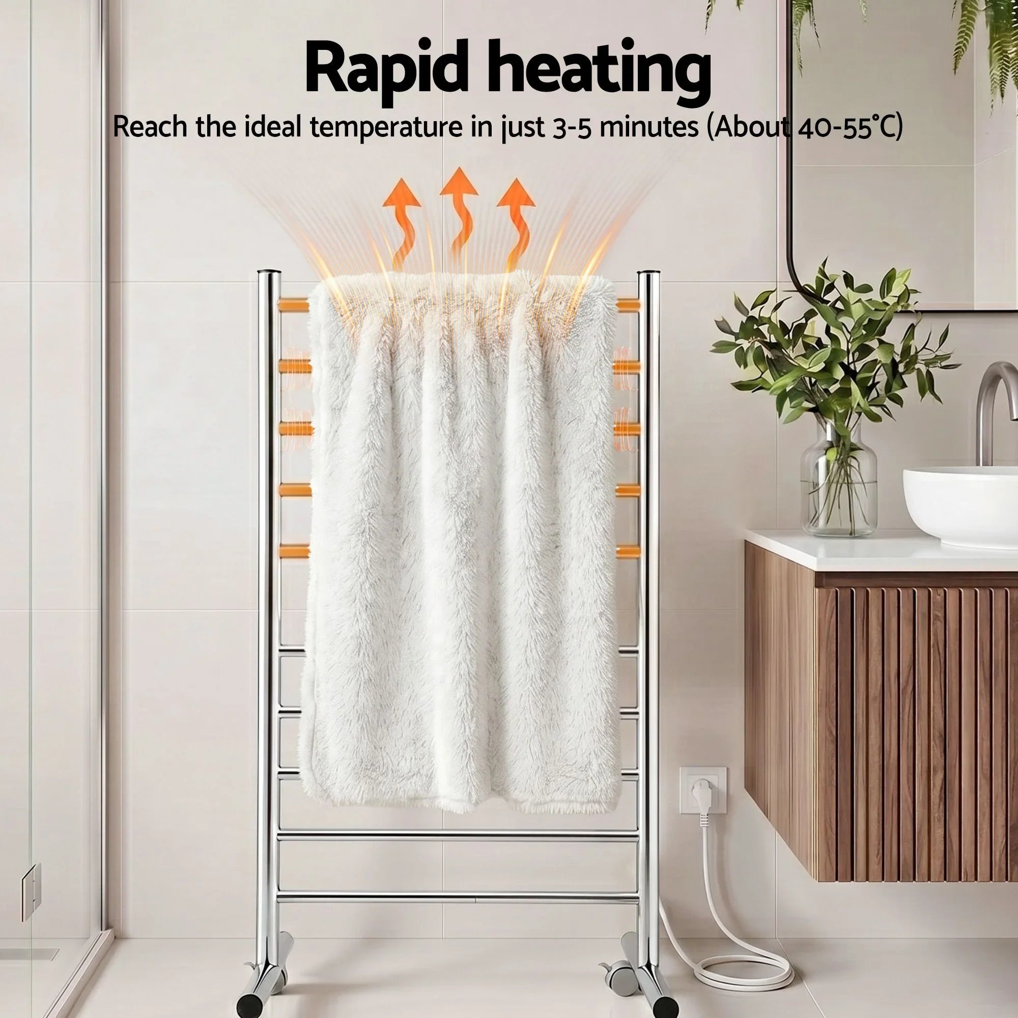 10‑Bar Heated Towel Rail – Freestanding 100W Fast‑Heat Stainless Steel