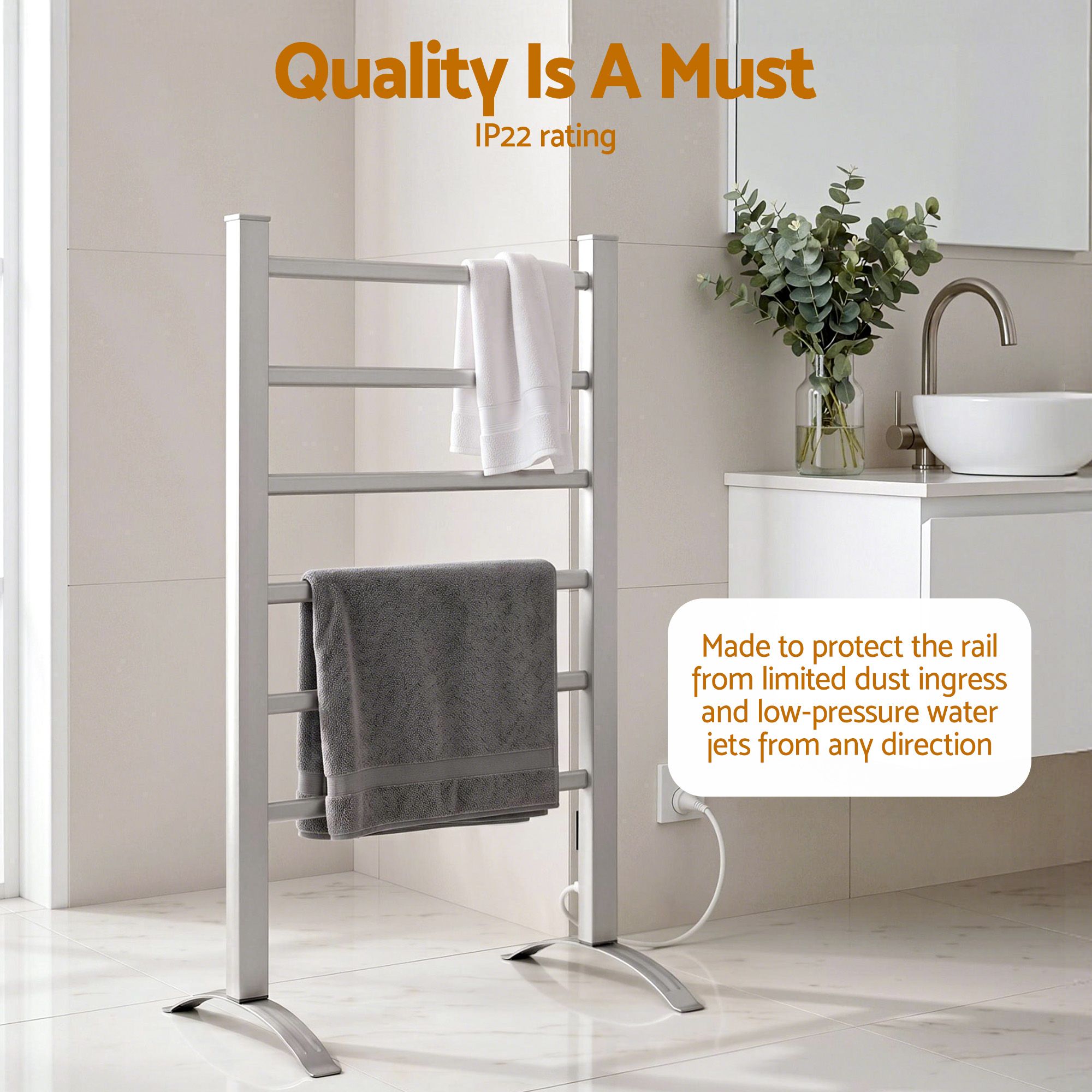 Electric Heated Towel Rail 6 Bar Freestanding Aluminium 100W Portable