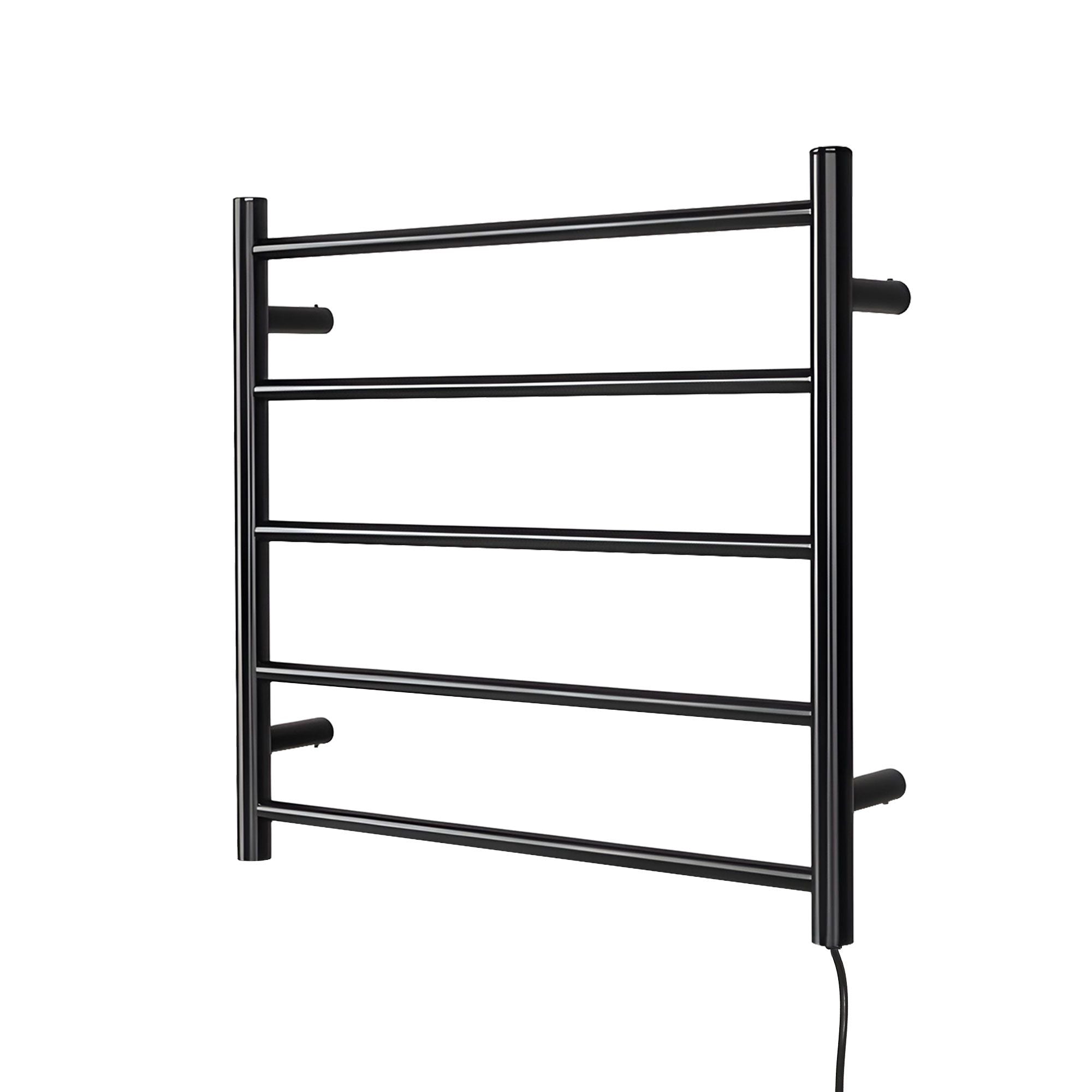 Heated Towel Rail – Wall Mounted 5‑Rail, Black Steel, 40–50°C, 80W
