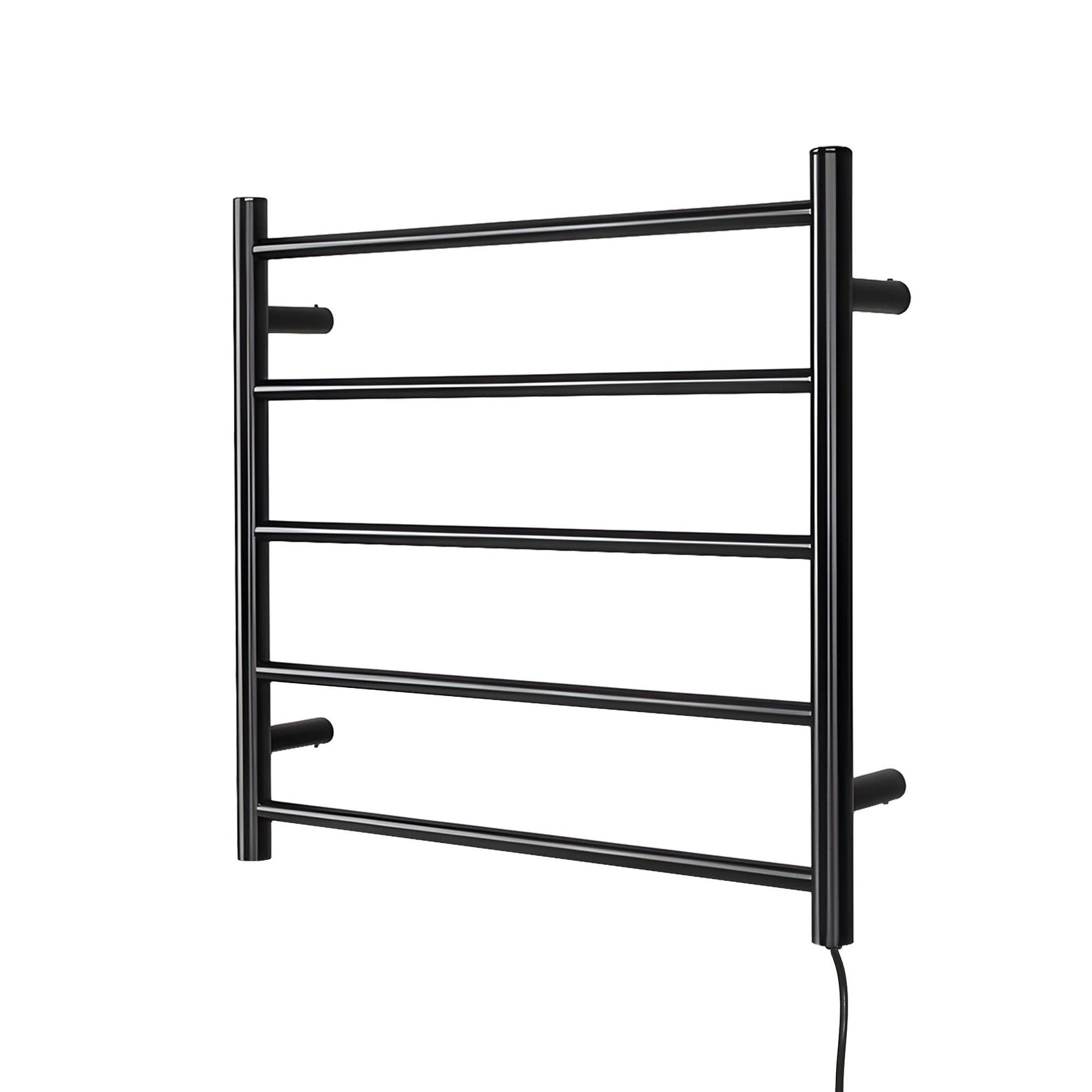 Heated Towel Rail – Wall Mounted 5‑Rail, Black Steel, 40–50°C, 80W