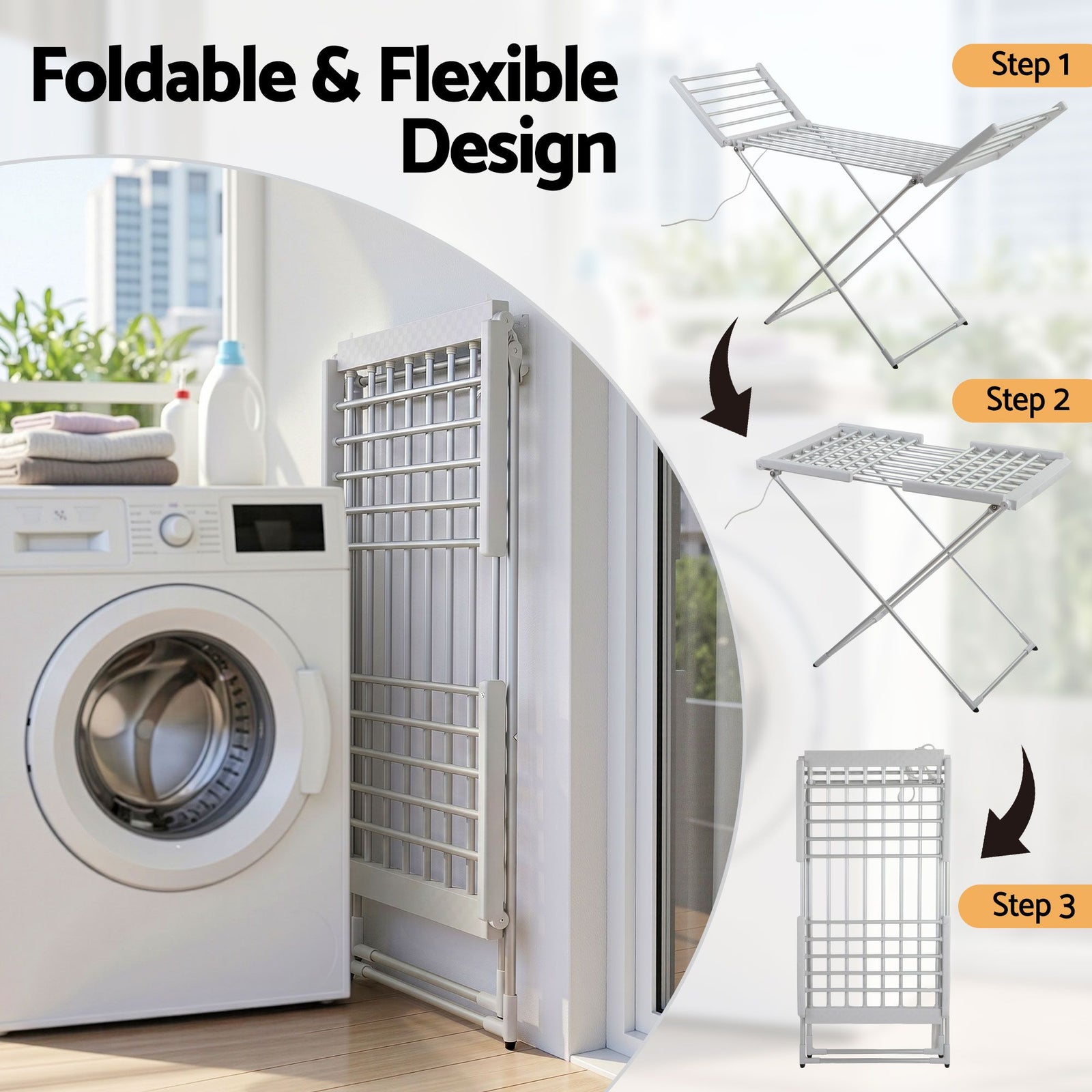 Electric Heated Clothes Airer 18 Rods Foldable Aluminium 220W Dryer