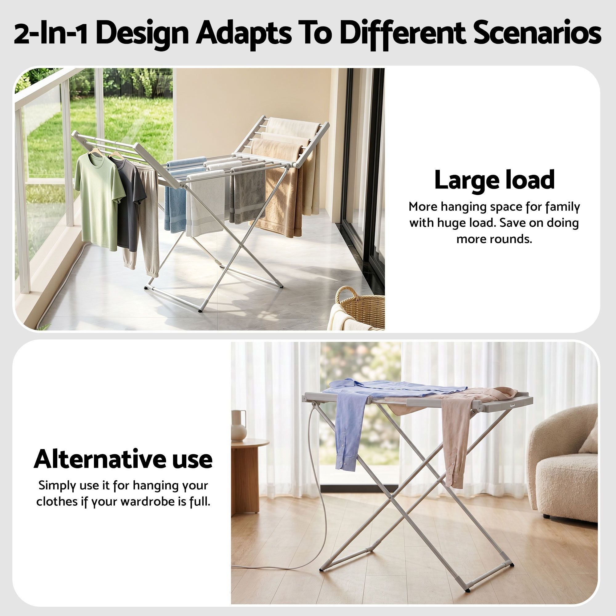 Electric Heated Clothes Airer 18 Rods Foldable Aluminium 220W Dryer